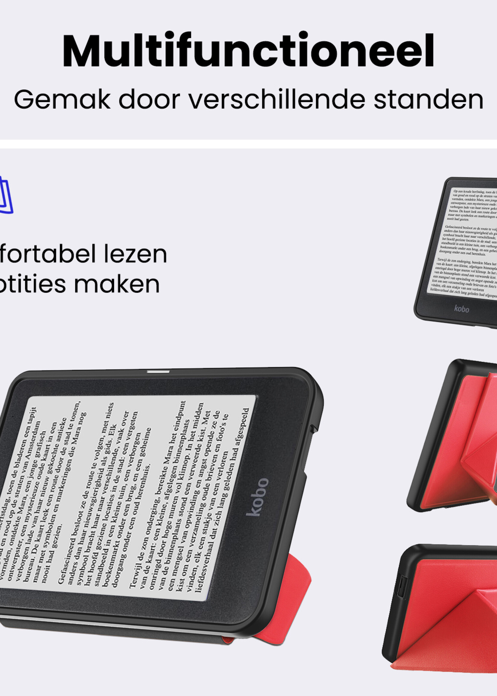 BTH BTH Kobo Nia Hoesje Trifold Met Screenprotector - Rood