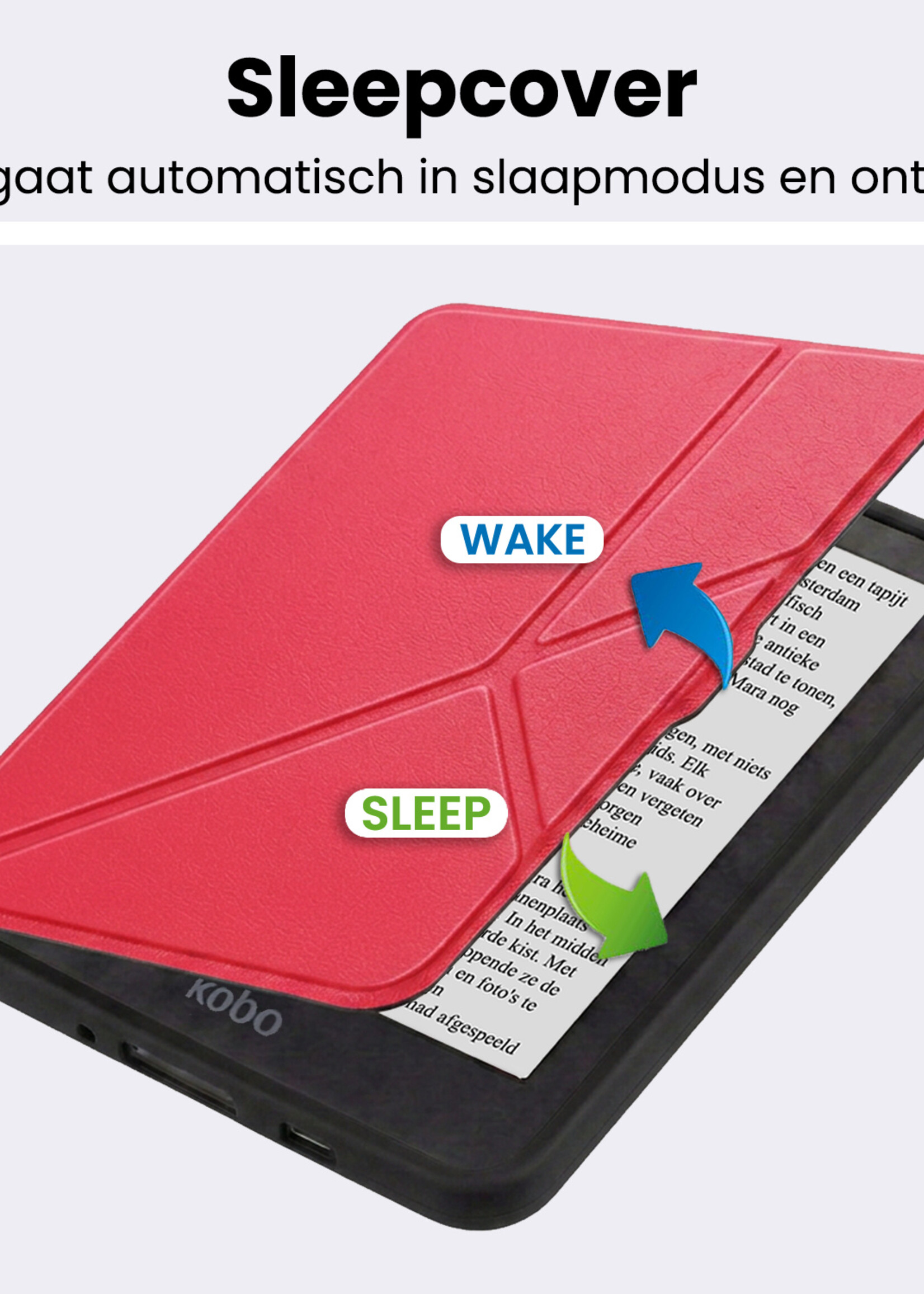 BTH BTH Kobo Nia Hoesje Trifold Met Screenprotector - Rood