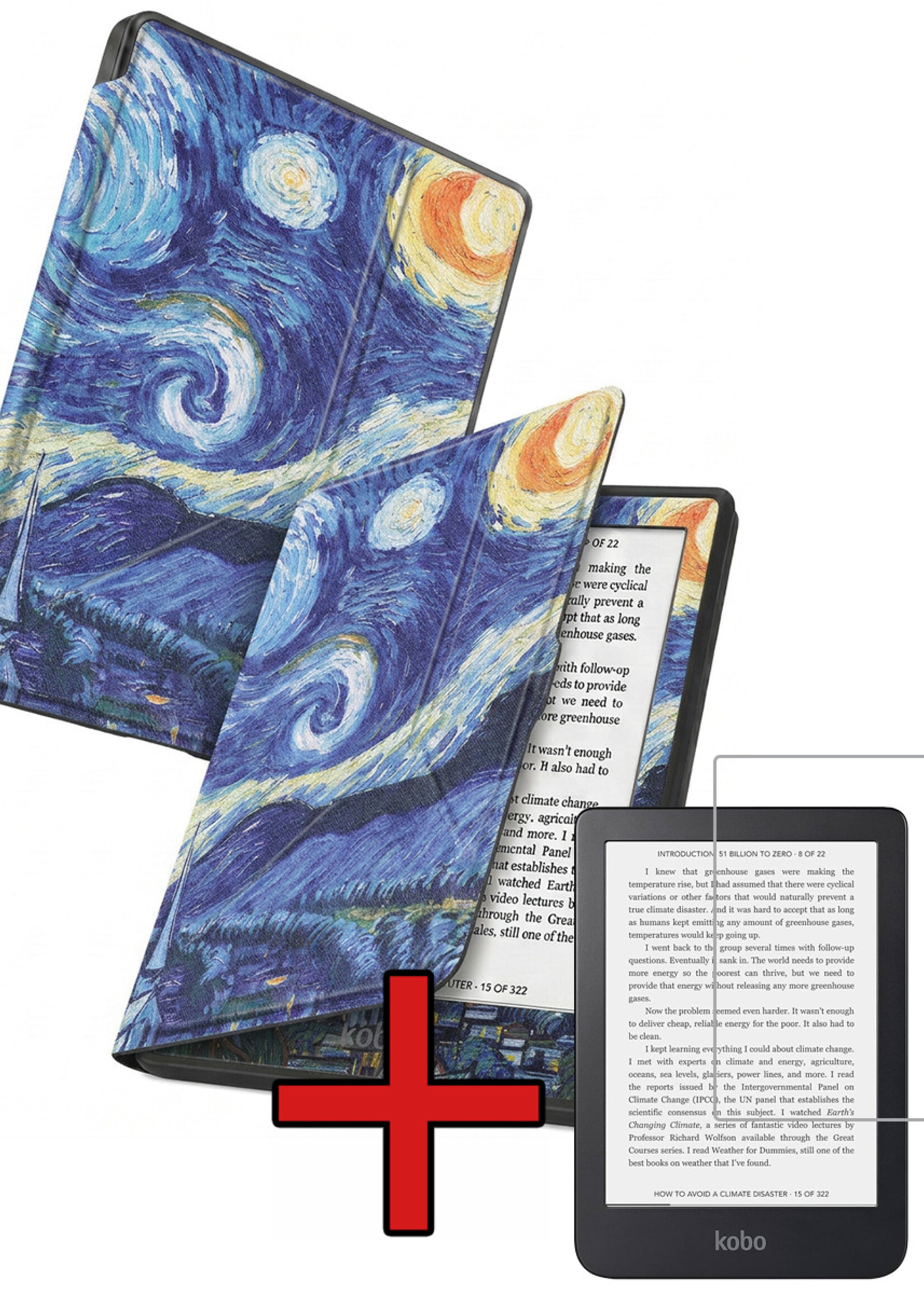 BTH BTH Kobo Nia Hoesje Trifold Met Screenprotector - Sterrenhemel