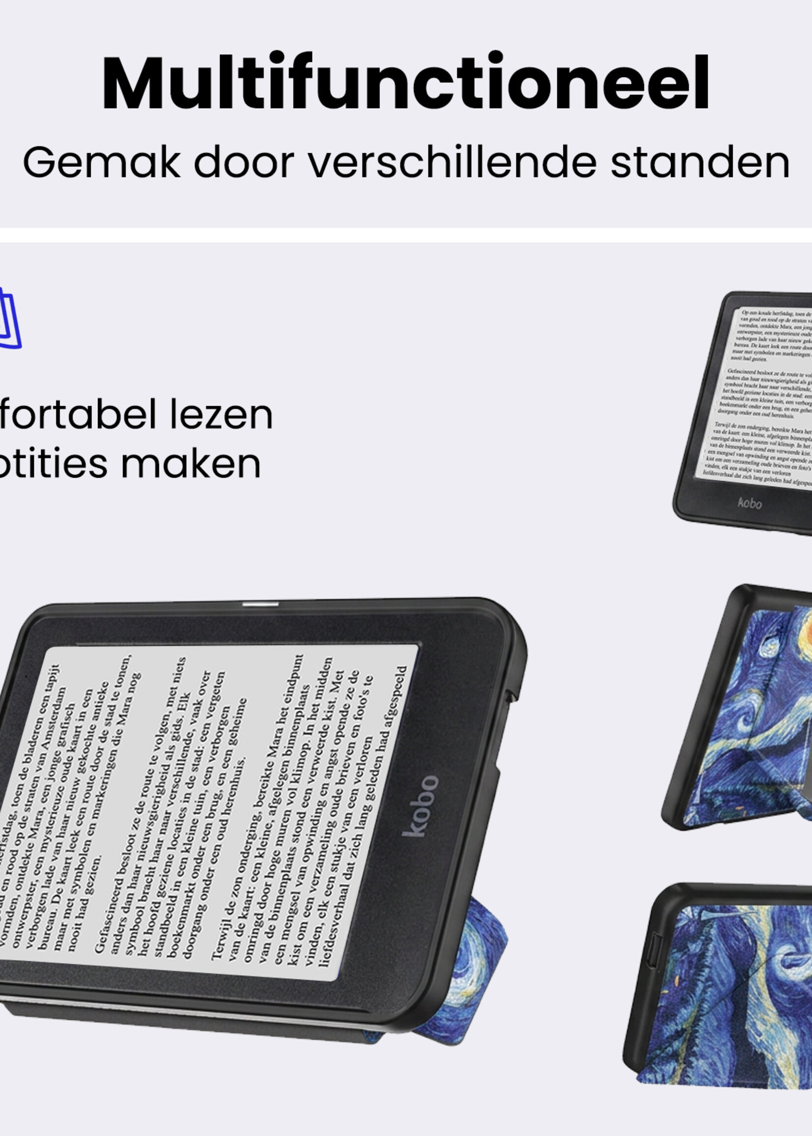 BTH BTH Kobo Nia Hoesje Trifold Met Screenprotector - Sterrenhemel