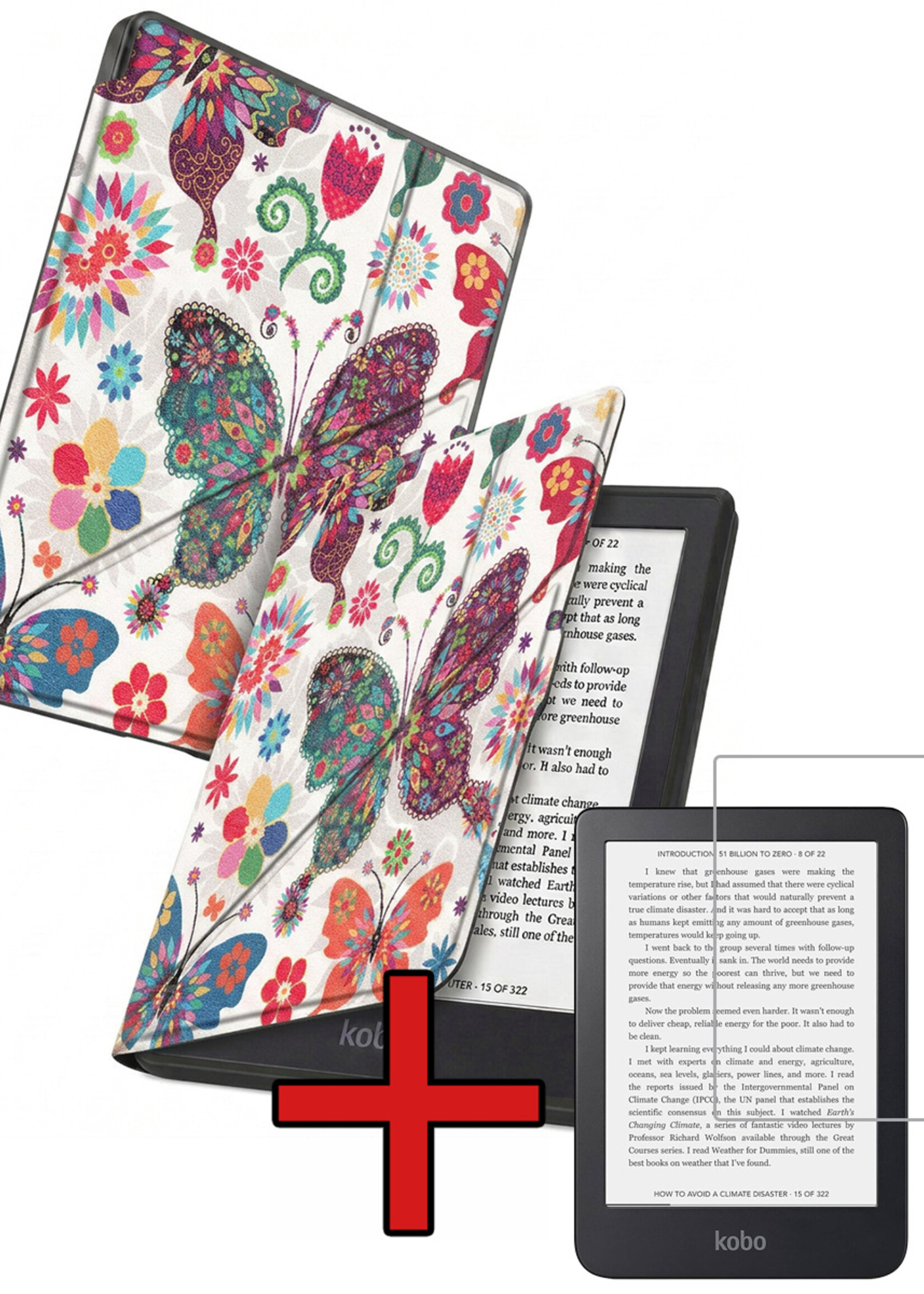 BTH BTH Kobo Nia Hoesje Trifold Met Screenprotector - Vlinders