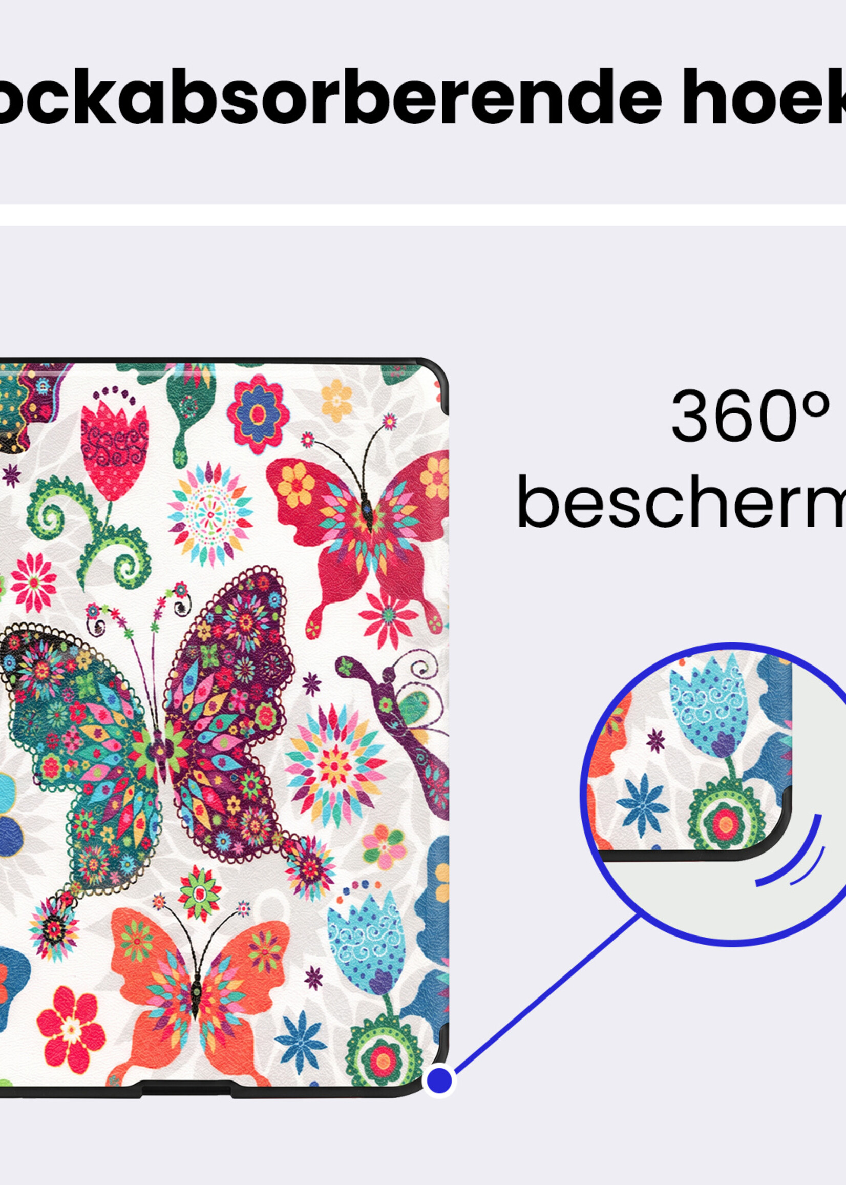 BTH BTH Kobo Nia Hoesje Trifold Met Screenprotector - Vlinders