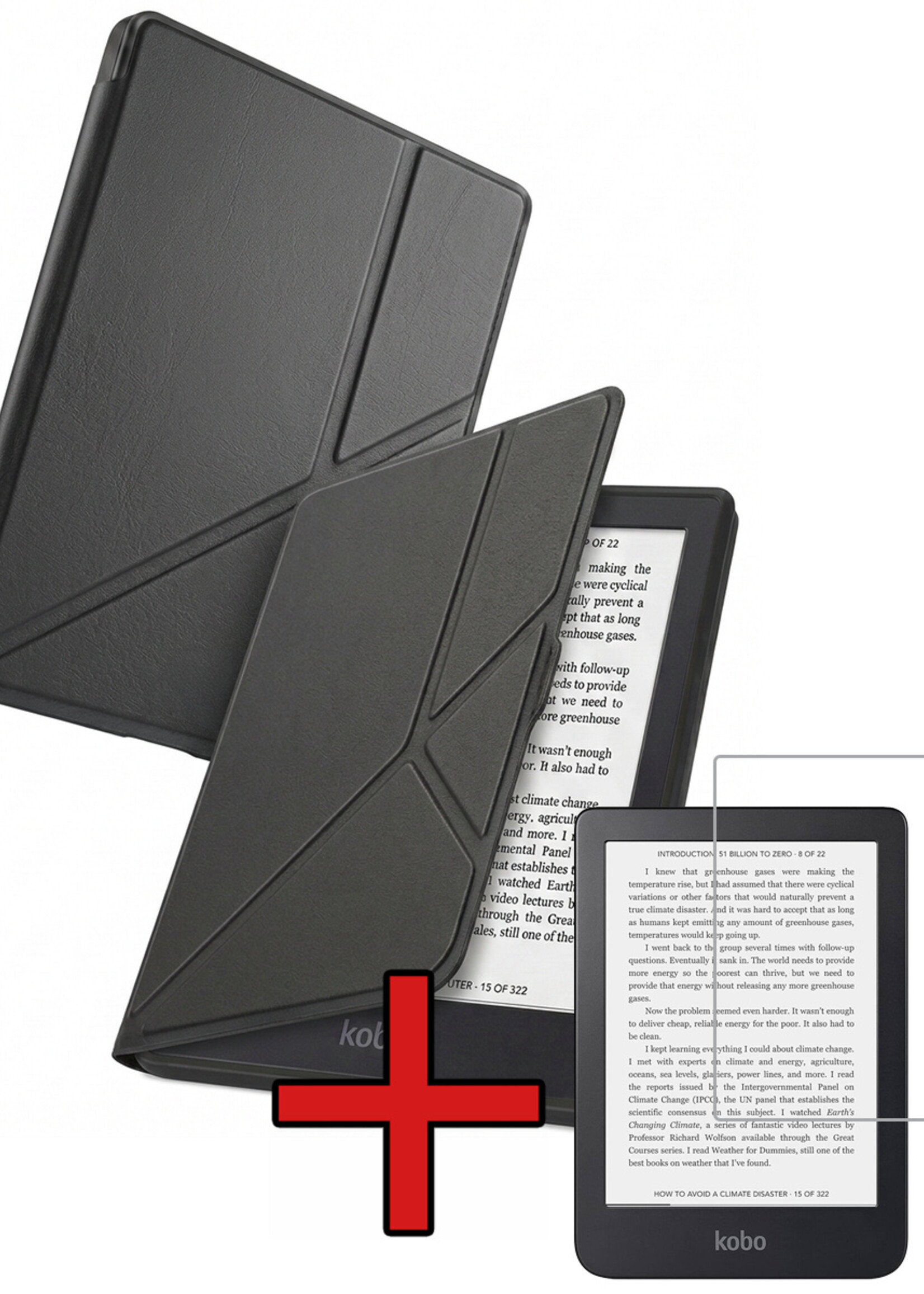 BTH BTH Kobo Nia Hoesje Trifold Met Screenprotector - Zwart