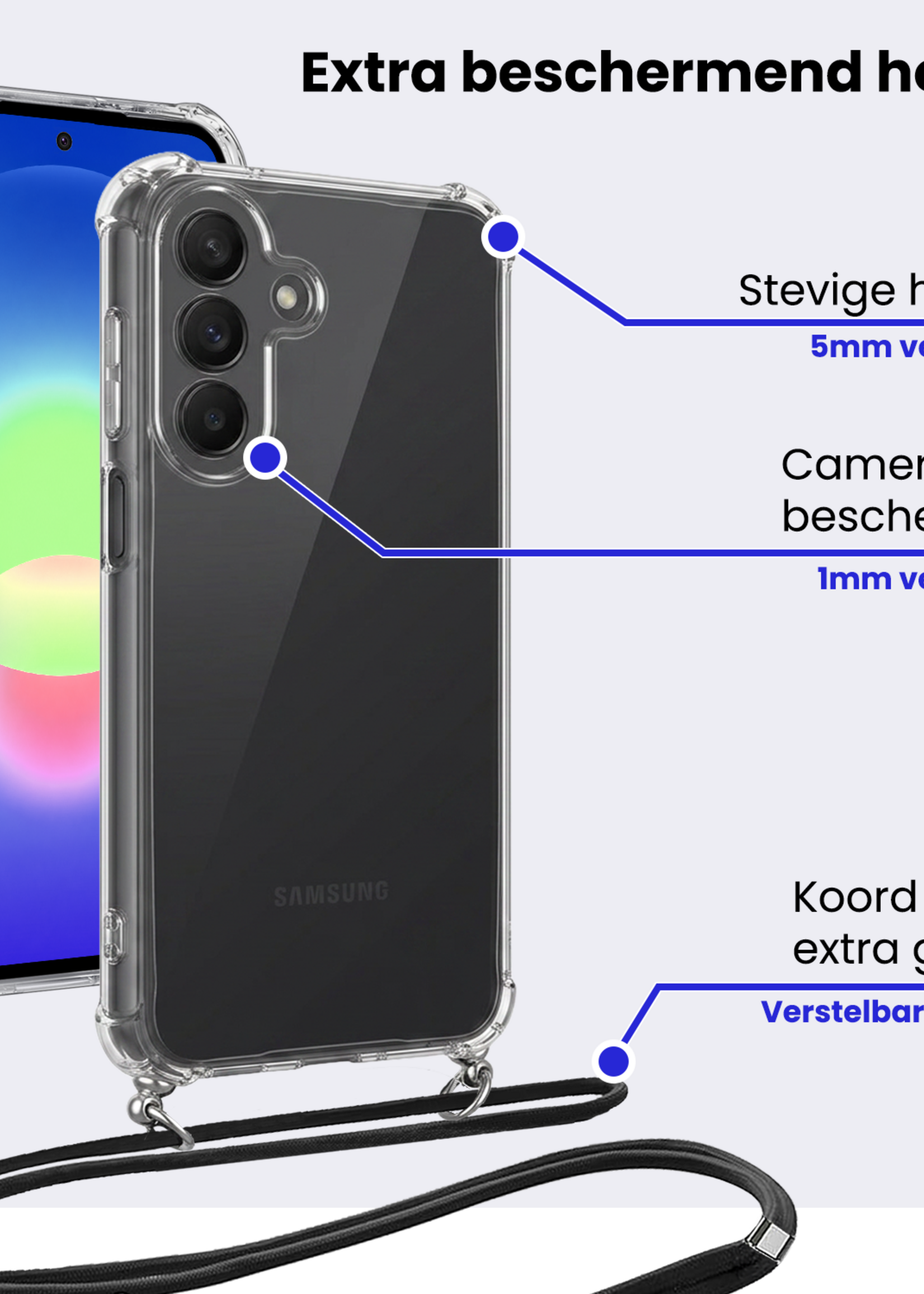 BTH BTH Samsung Galaxy A27 Hoesje Transparant Shockproof Met Zwart Koord