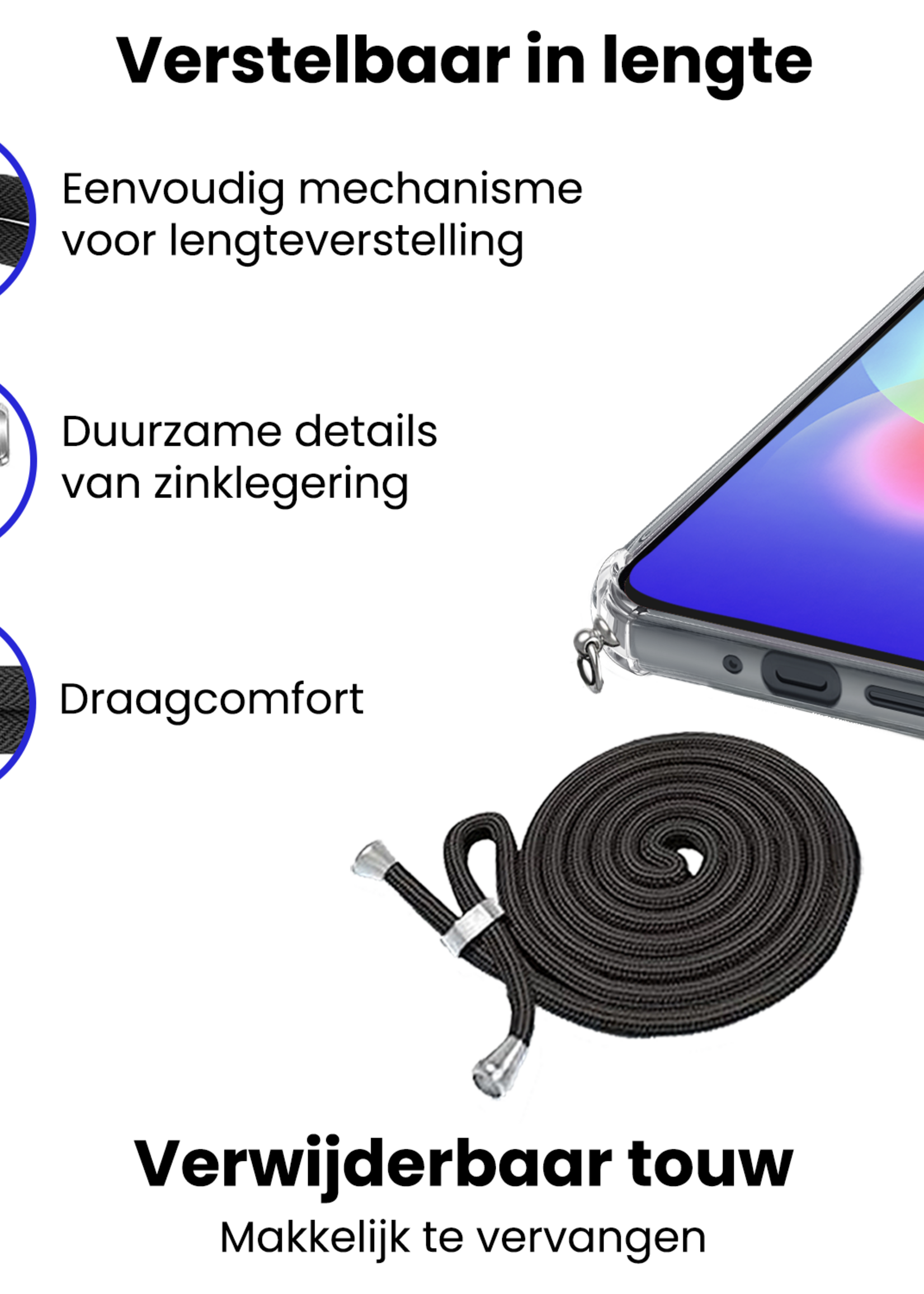 BTH BTH Samsung Galaxy A27 Hoesje Transparant Shockproof Met Zwart Koord
