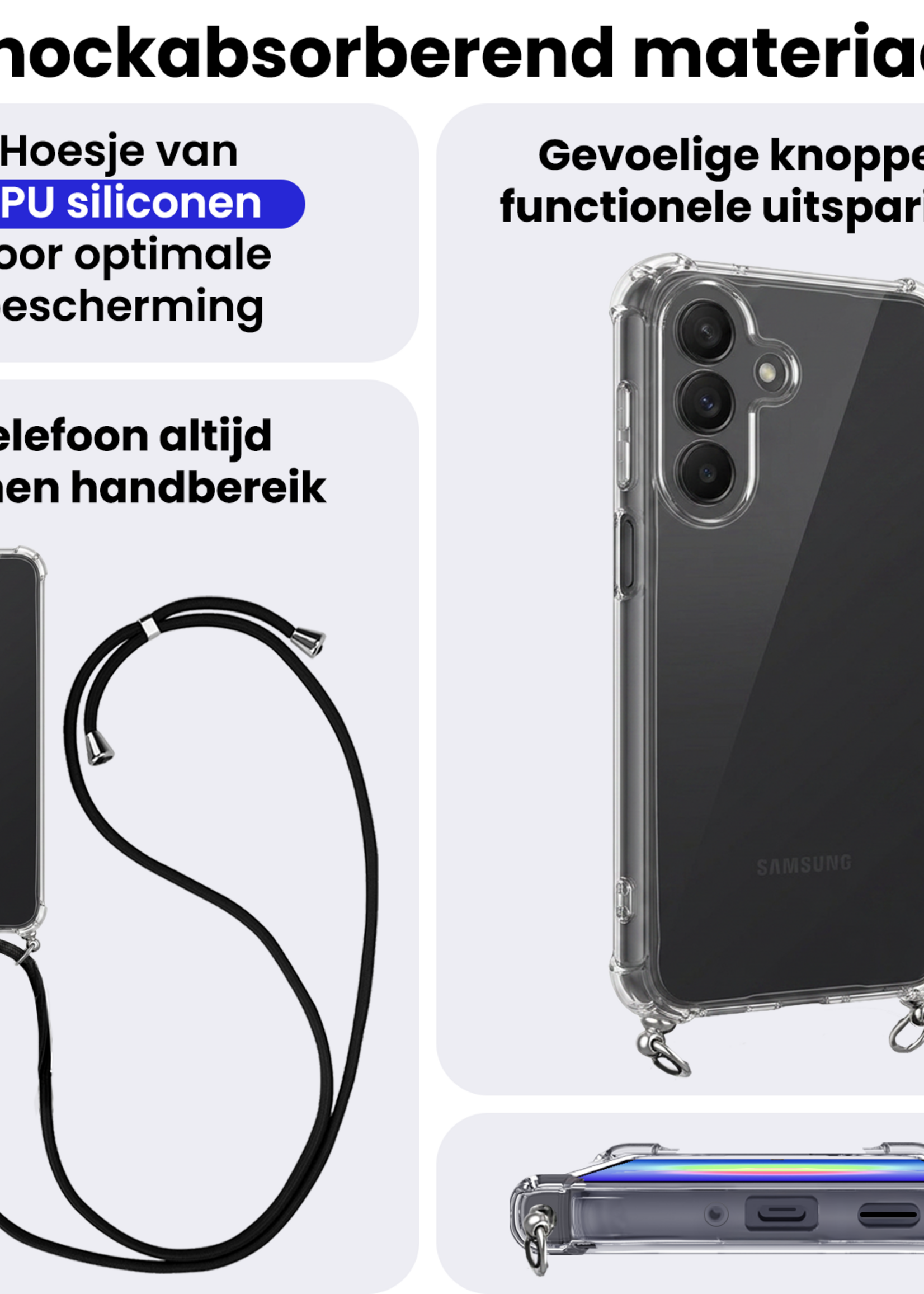 BTH BTH Samsung Galaxy A27 Hoesje Transparant Shockproof Met Zwart Koord