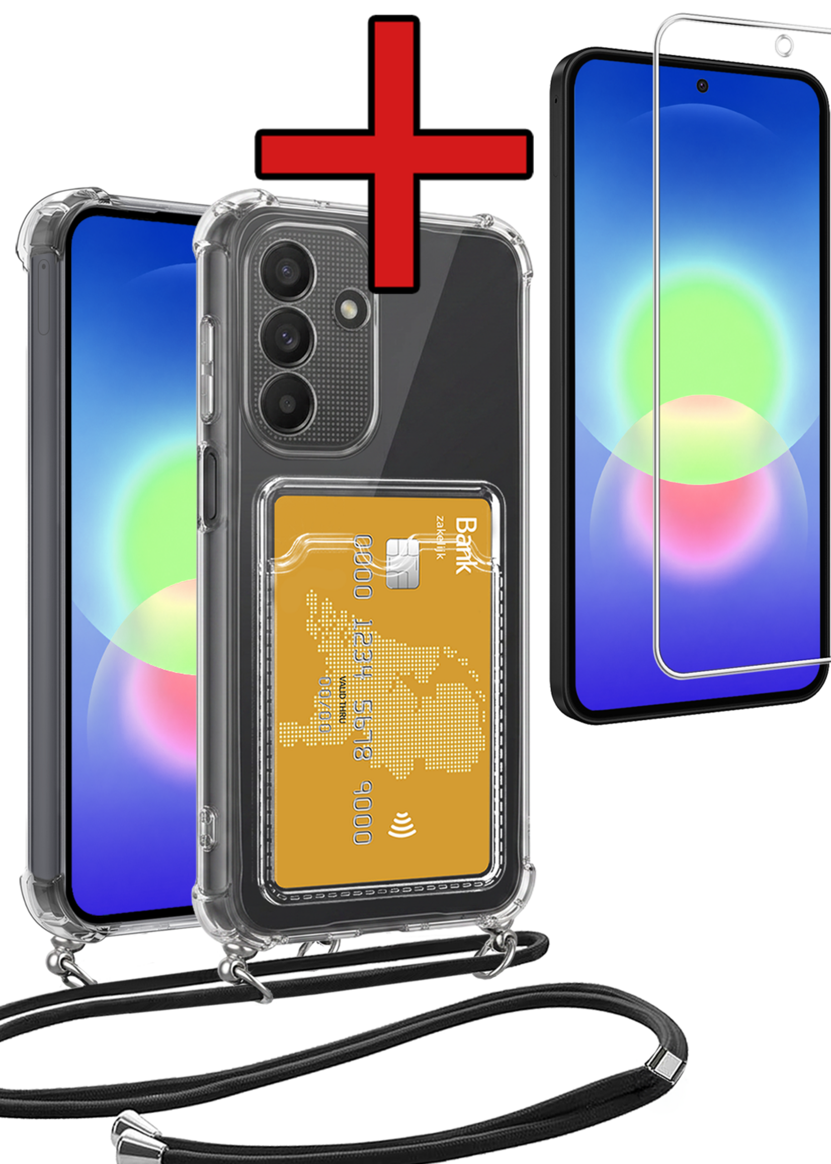 BTH BTH Samsung Galaxy A27 Hoesje Pashouder met Koord Met Screenprotector