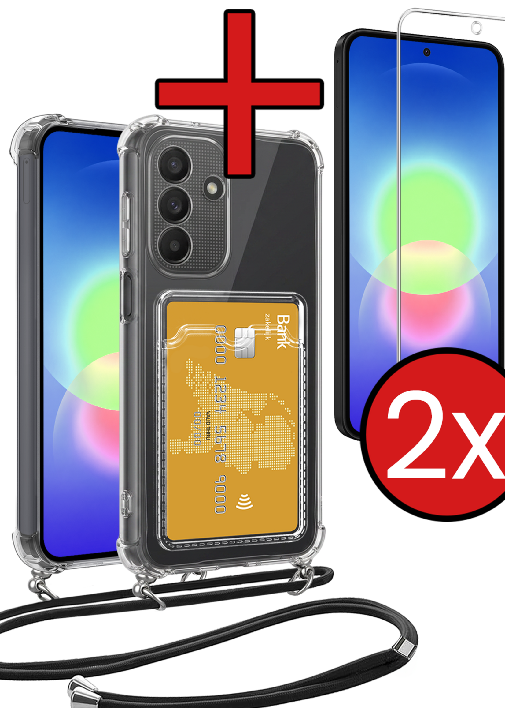BTH BTH Samsung Galaxy A27 Hoesje Pashouder met Koord Met 2x Screenprotector