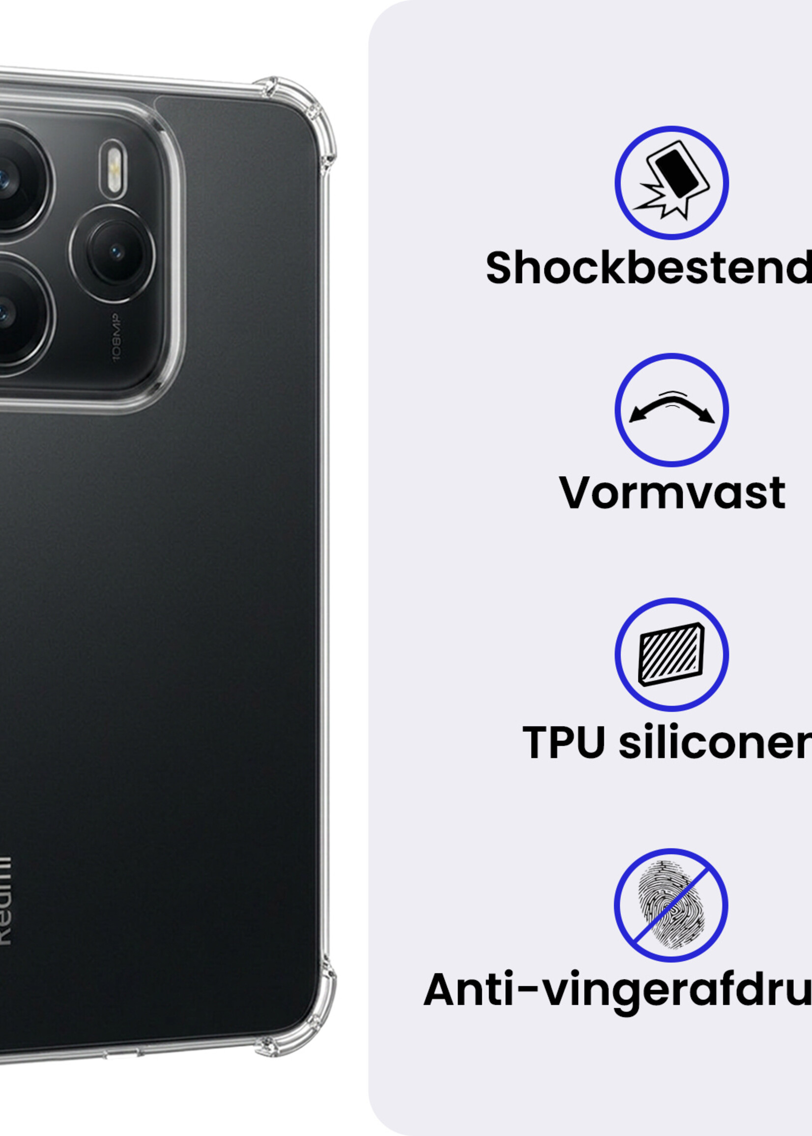 BTH BTH Xiaomi Redmi Note 14 5G Hoesje Shockproof - Transparant - 2 PACK