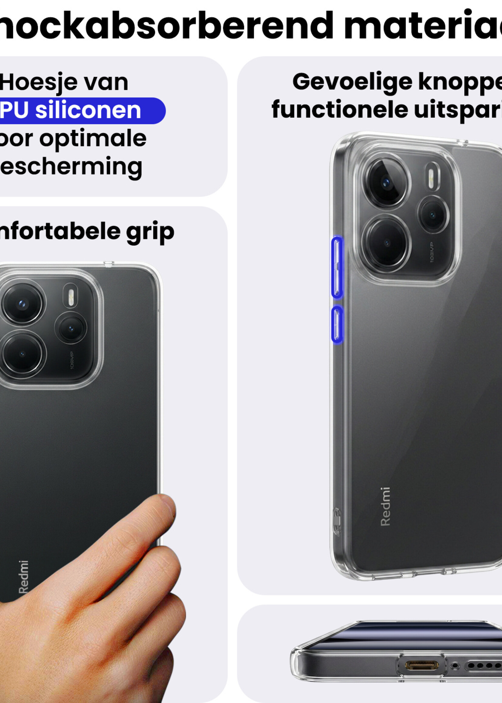 BTH BTH Xiaomi Redmi Note 14 5G Hoesje Siliconen - Transparant - 2 PACK