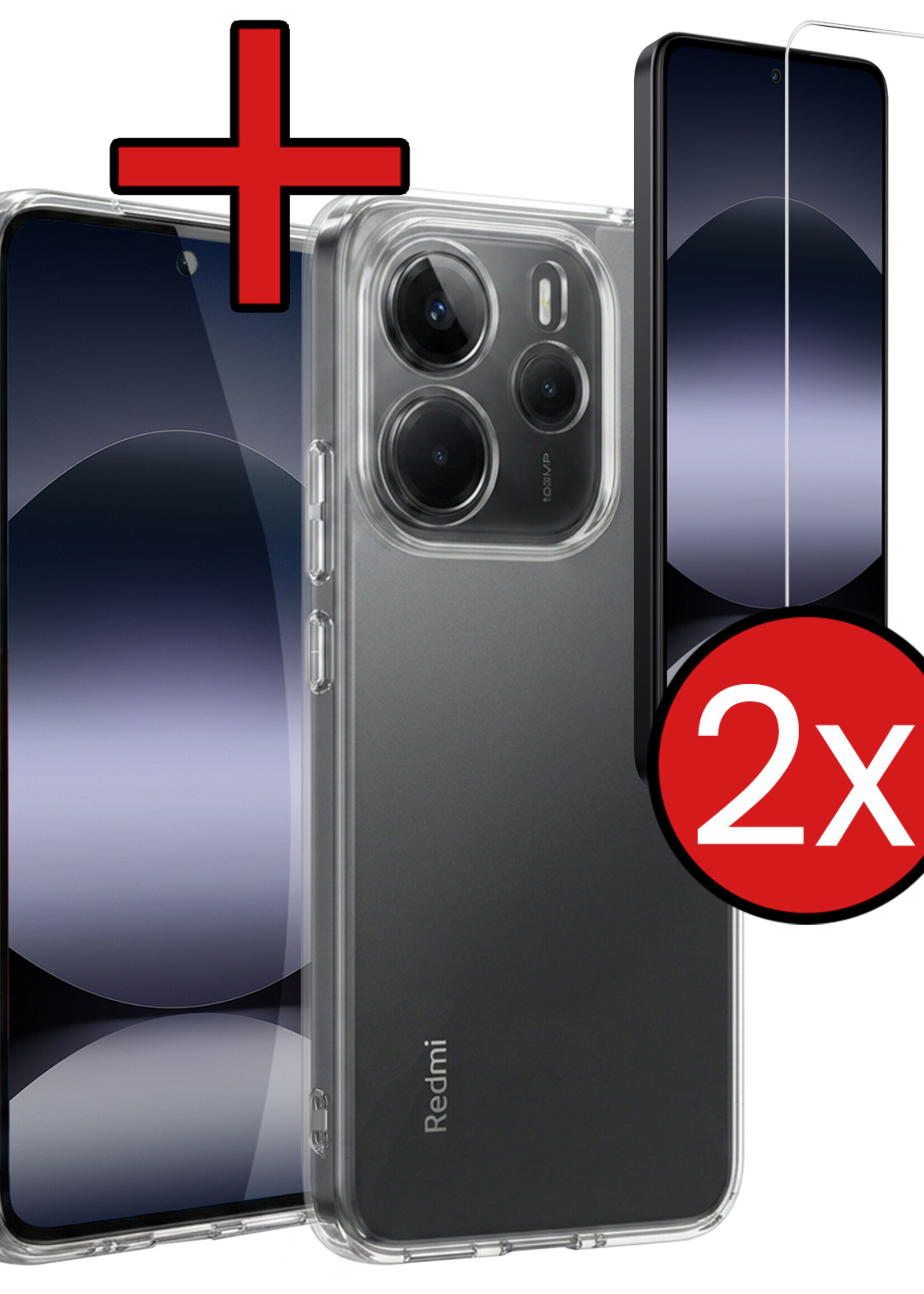 BTH BTH Xiaomi Redmi Note 14 5G Hoesje Siliconen Met 2x Screenprotector - Transparant