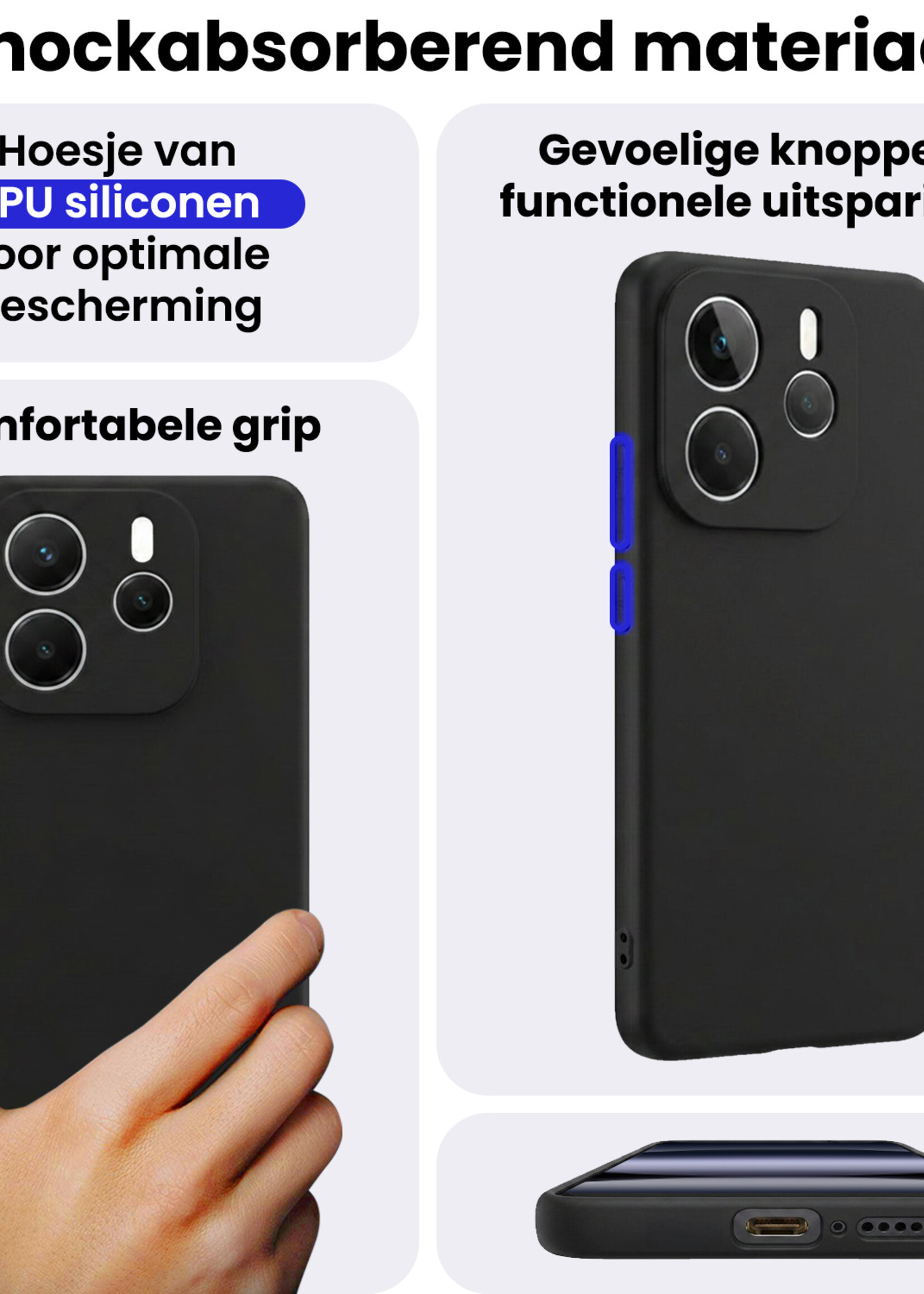 BTH BTH Xiaomi Redmi Note 14 5G Hoesje Siliconen Met Screenprotector - Zwart