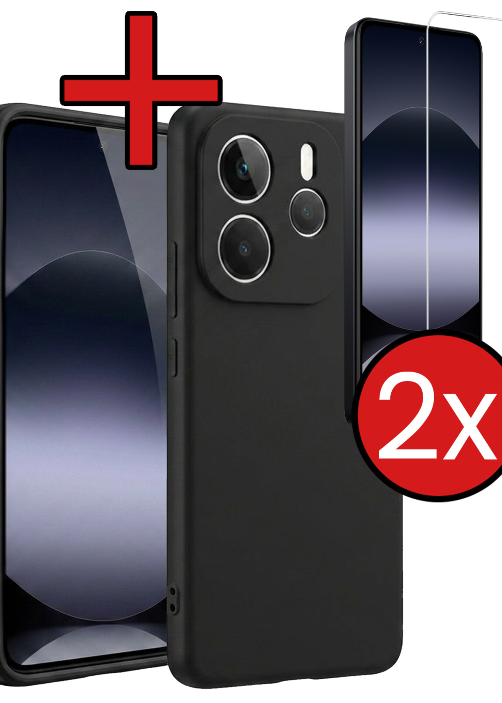 BTH BTH Xiaomi Redmi Note 14 5G Hoesje Siliconen Met 2x Screenprotector - Zwart