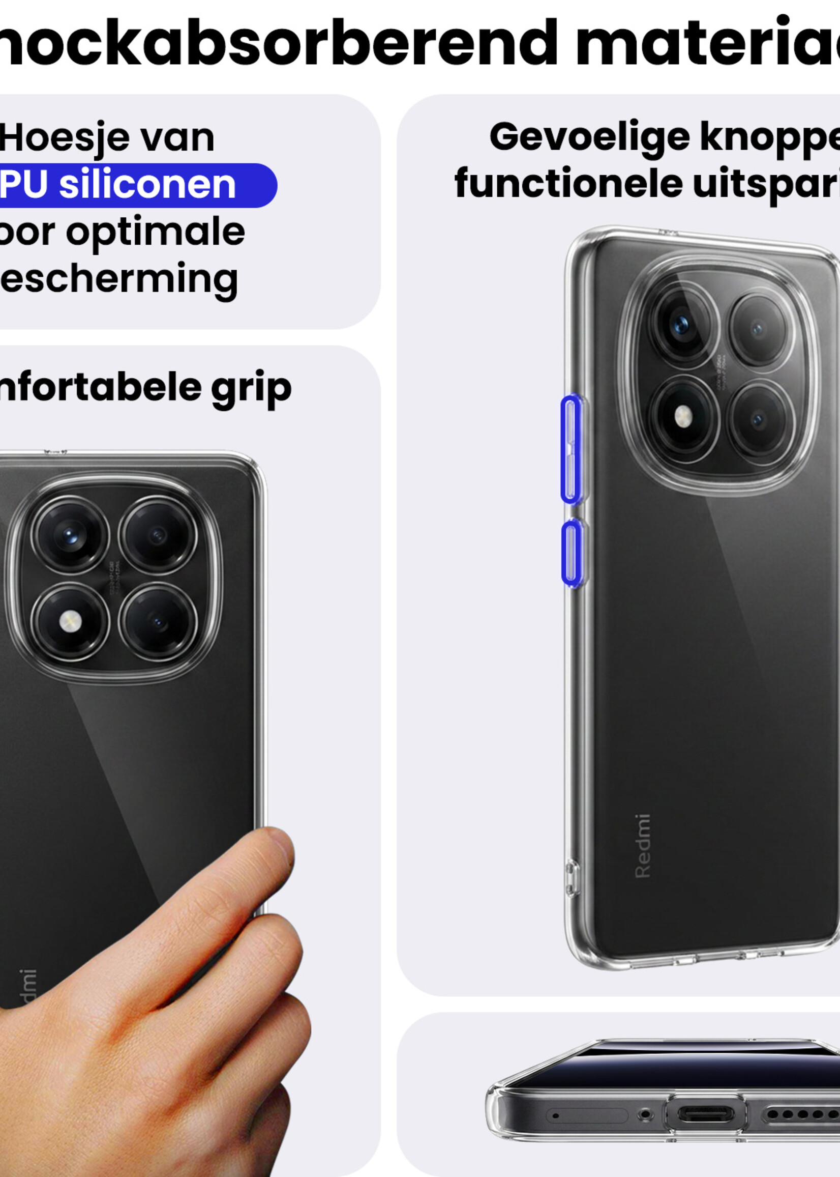 BTH BTH Xiaomi Redmi Note 14 Pro 5G Hoesje Siliconen Met Screenprotector - Transparant