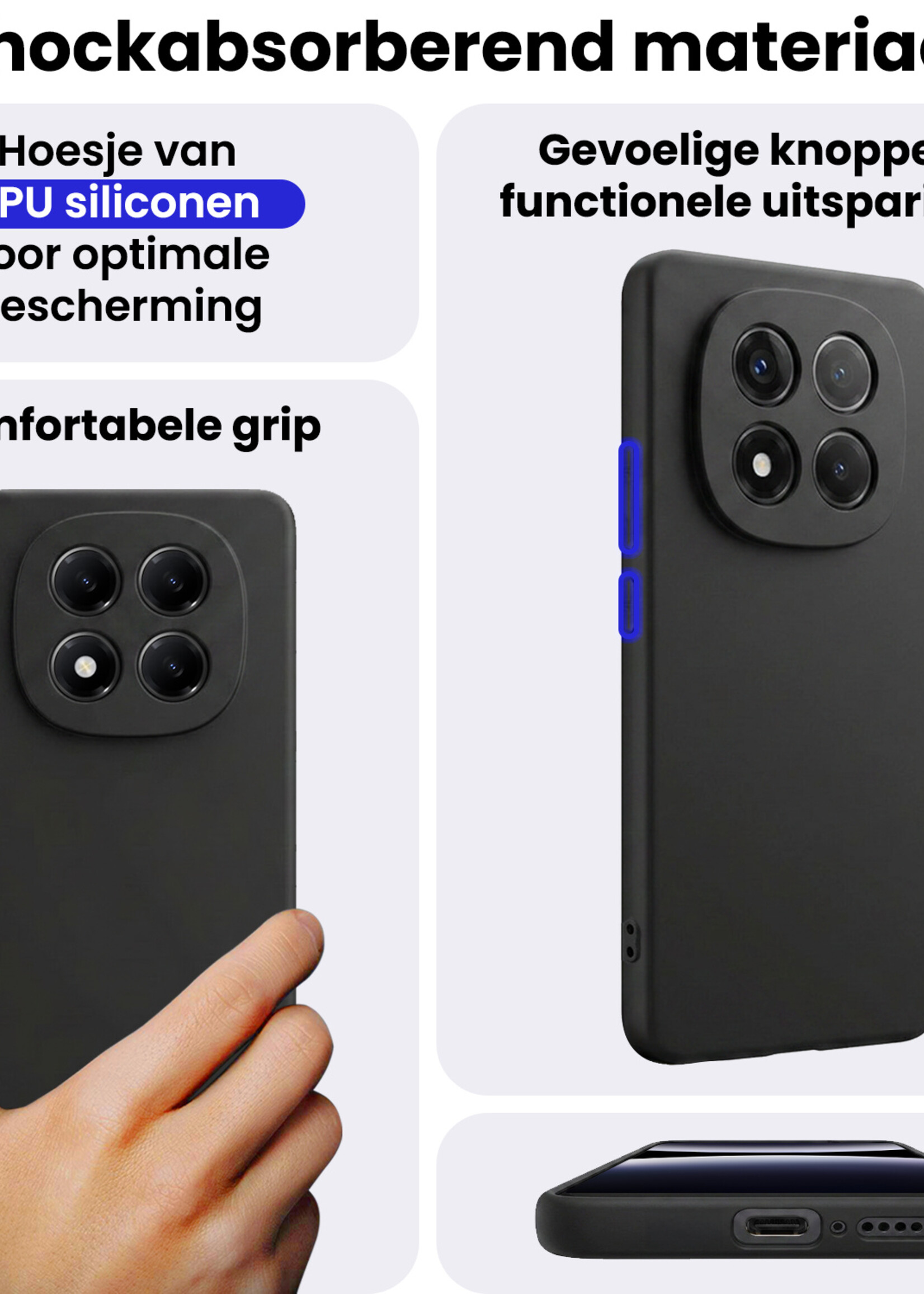 BTH BTH Xiaomi Redmi Note 14 Pro 5G Hoesje Siliconen Met 2x Screenprotector - Zwart