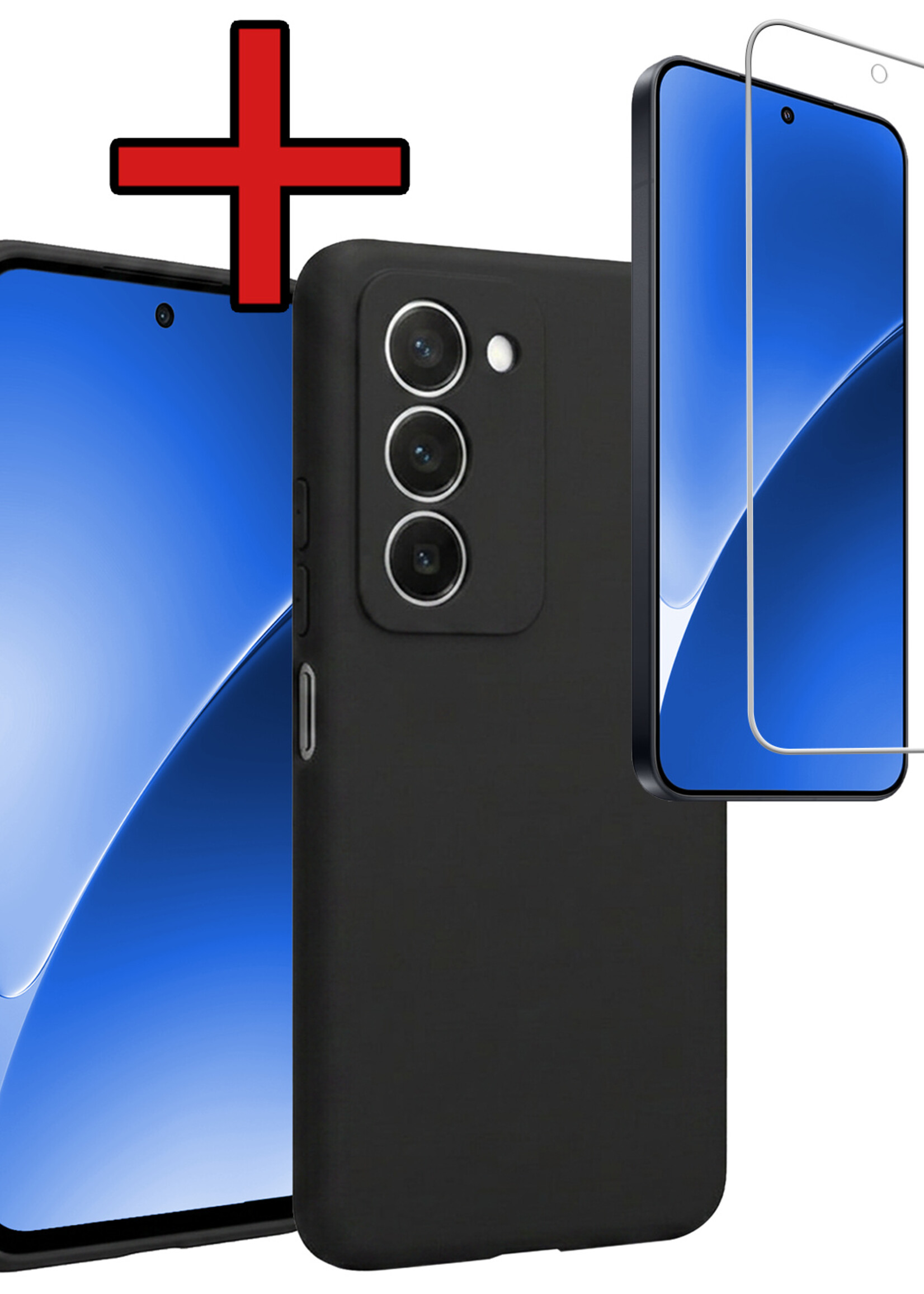 BTH BTH Xiaomi 15 Hoesje Siliconen Met Screenprotector - Zwart