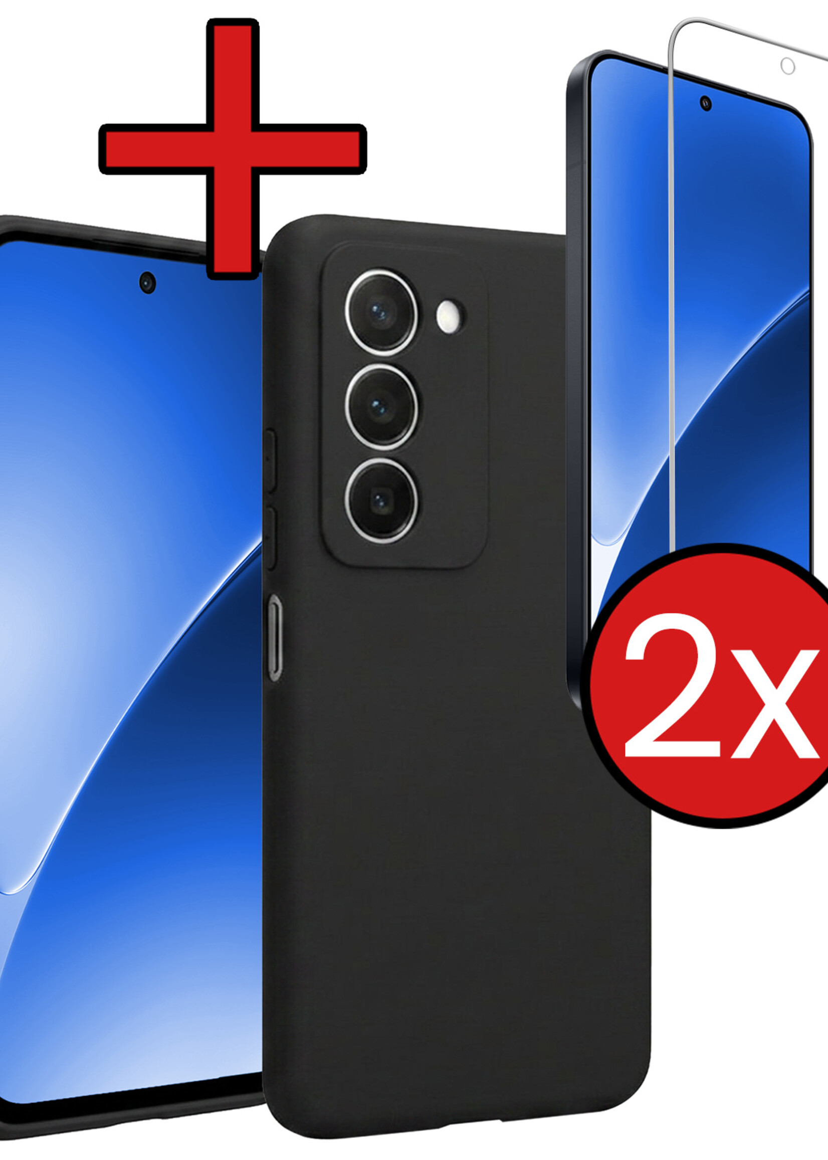 BTH BTH Xiaomi 15 Hoesje Siliconen Met 2x Screenprotector - Zwart