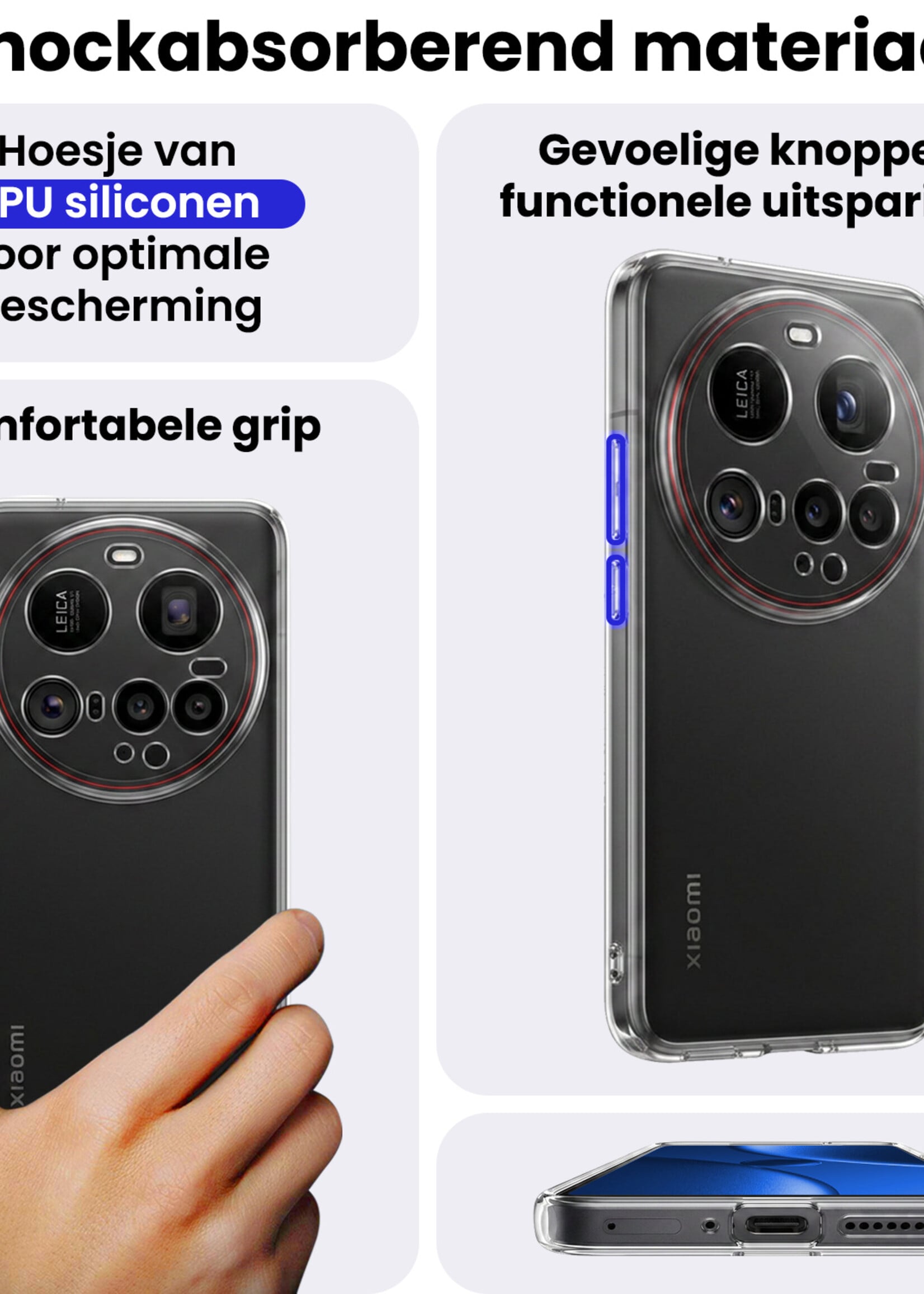 BTH BTH Xiaomi 15 Ultra Hoesje Siliconen Met 2x Screenprotector - Transparant