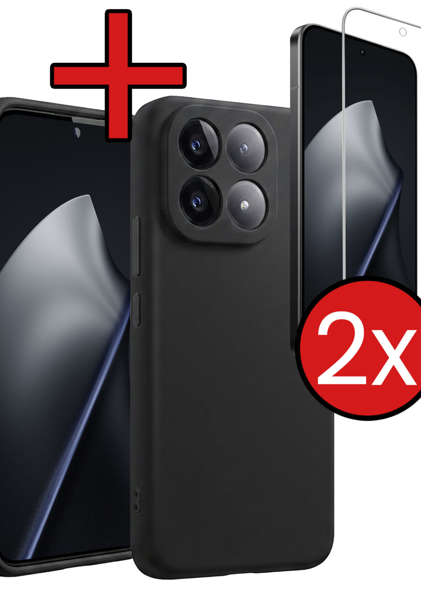 BTH BTH Xiaomi 15T Hoesje Siliconen Met 2x Screenprotector - Zwart