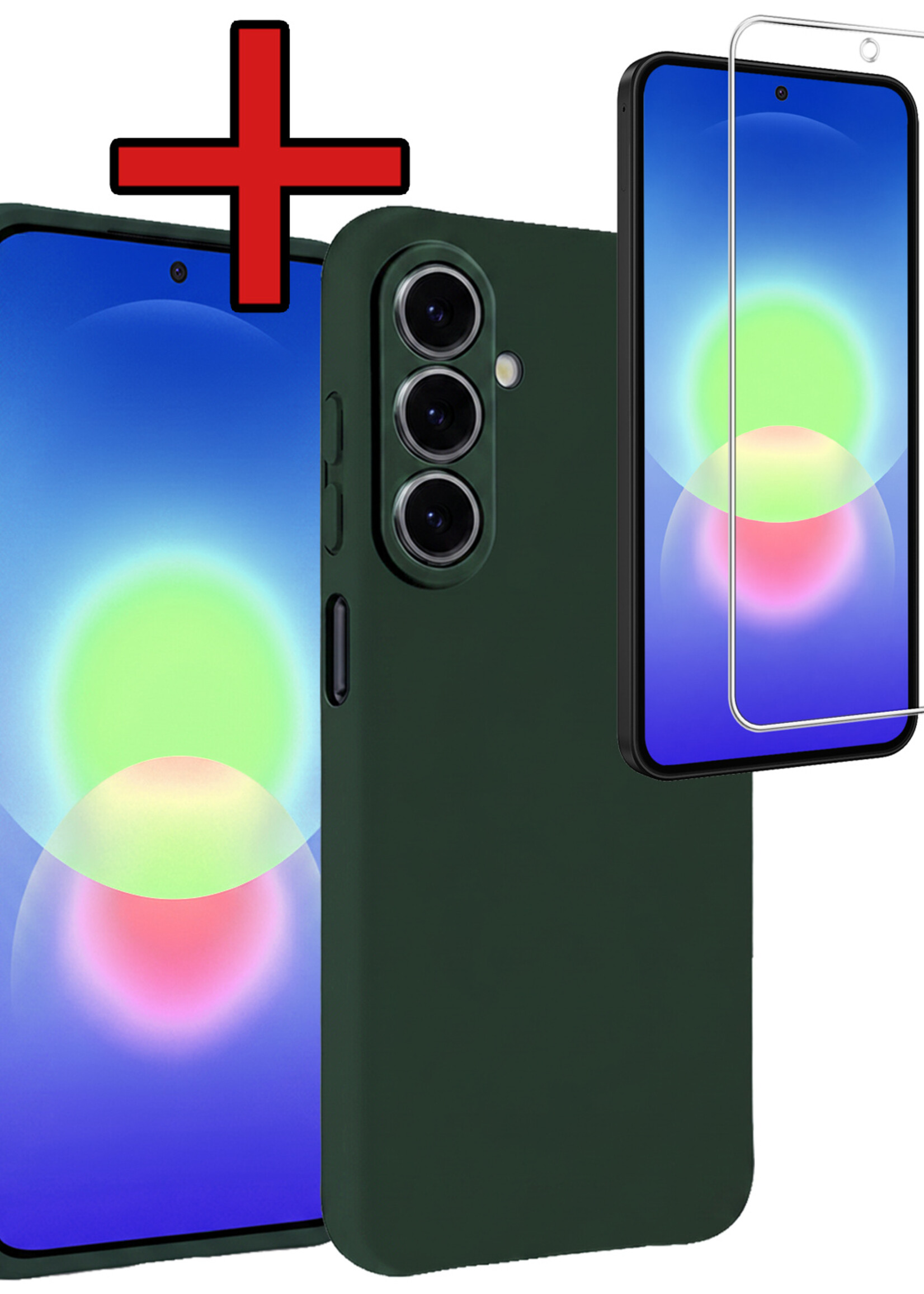 BTH BTH Samsung Galaxy A27 Hoesje Siliconen Met Screenprotector - Donkergroen