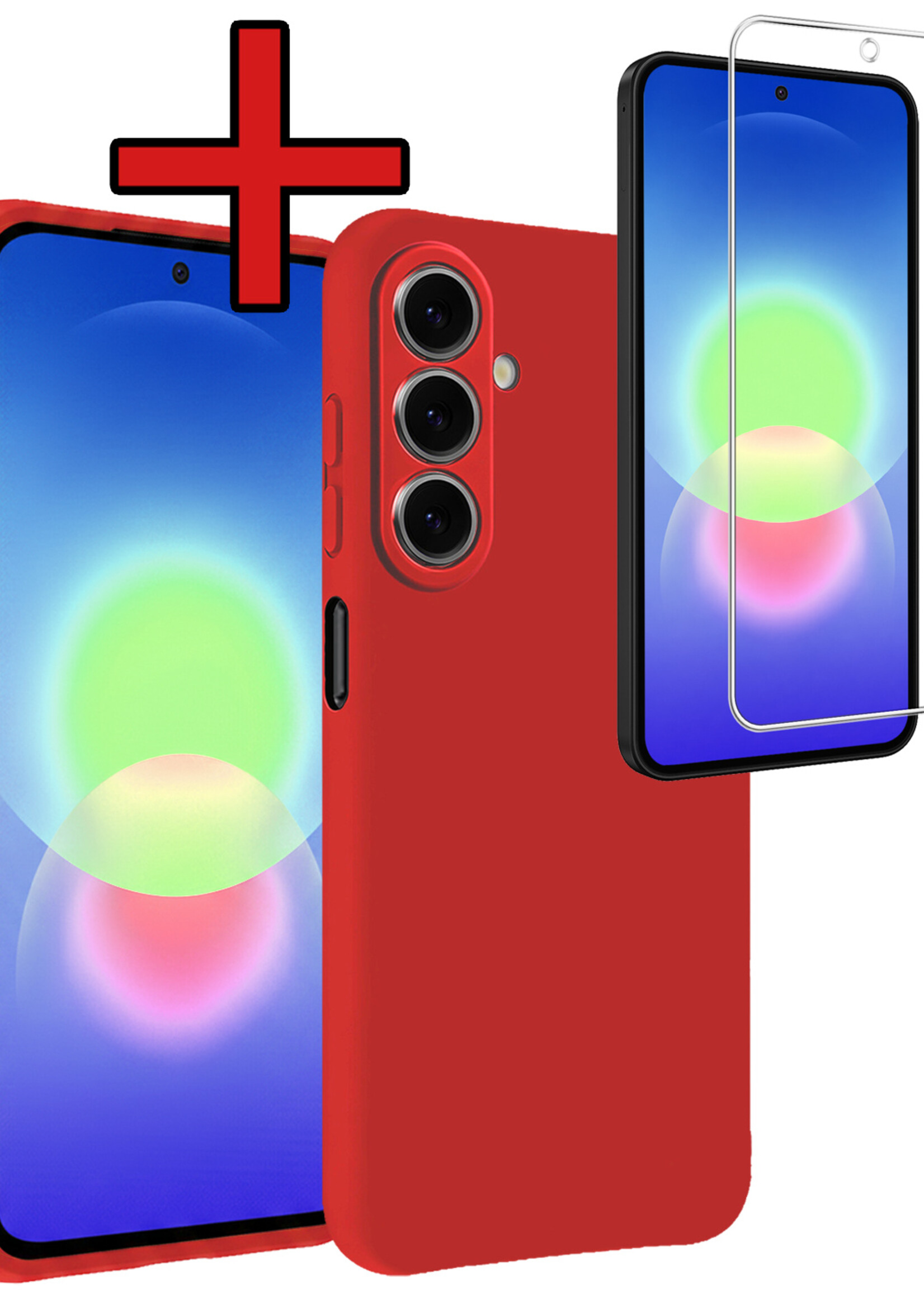 BTH BTH Samsung Galaxy A27 Hoesje Siliconen Met Screenprotector - Rood