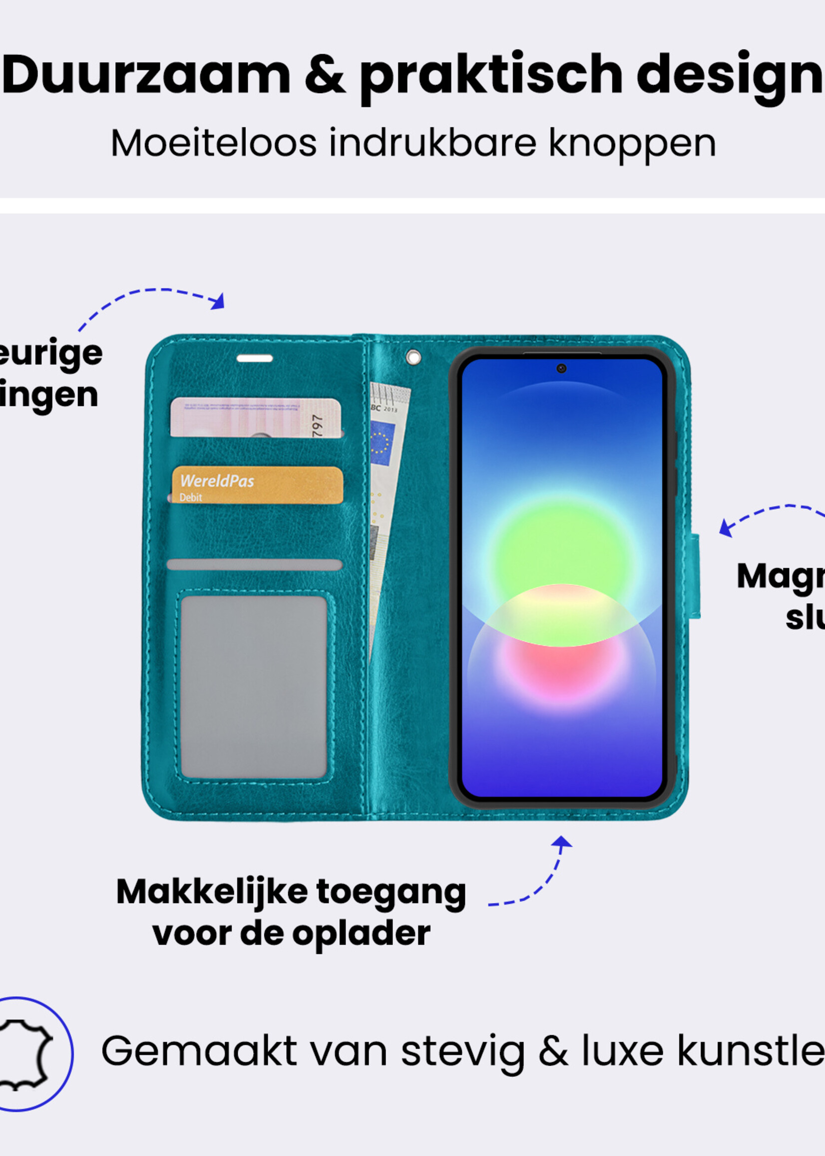 BTH BTH Samsung Galaxy A27 Hoesje Bookcase Met Screenprotector - Turquoise