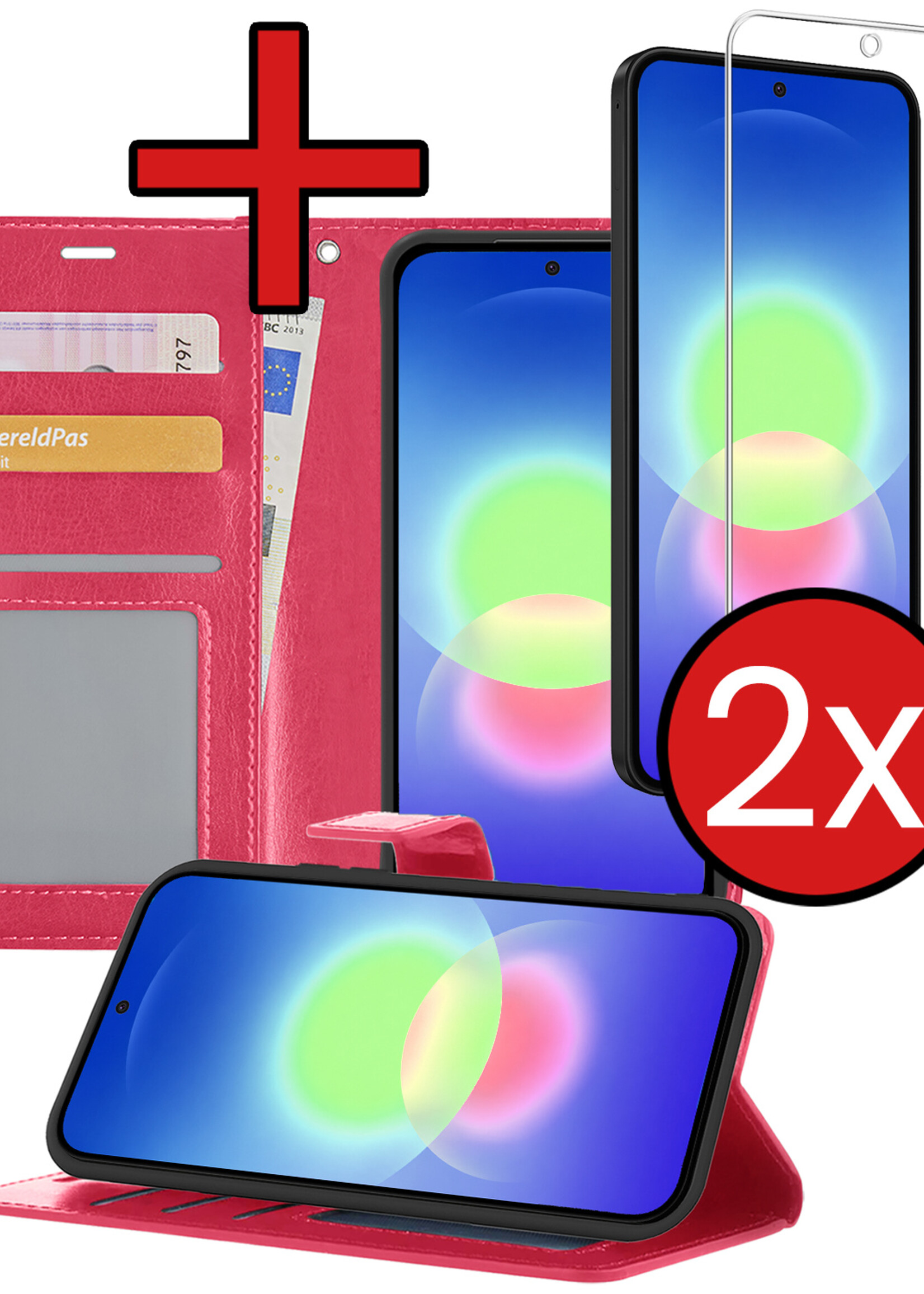 BTH BTH Samsung Galaxy A27 Hoesje Bookcase Met 2x Screenprotector - Donkerroze