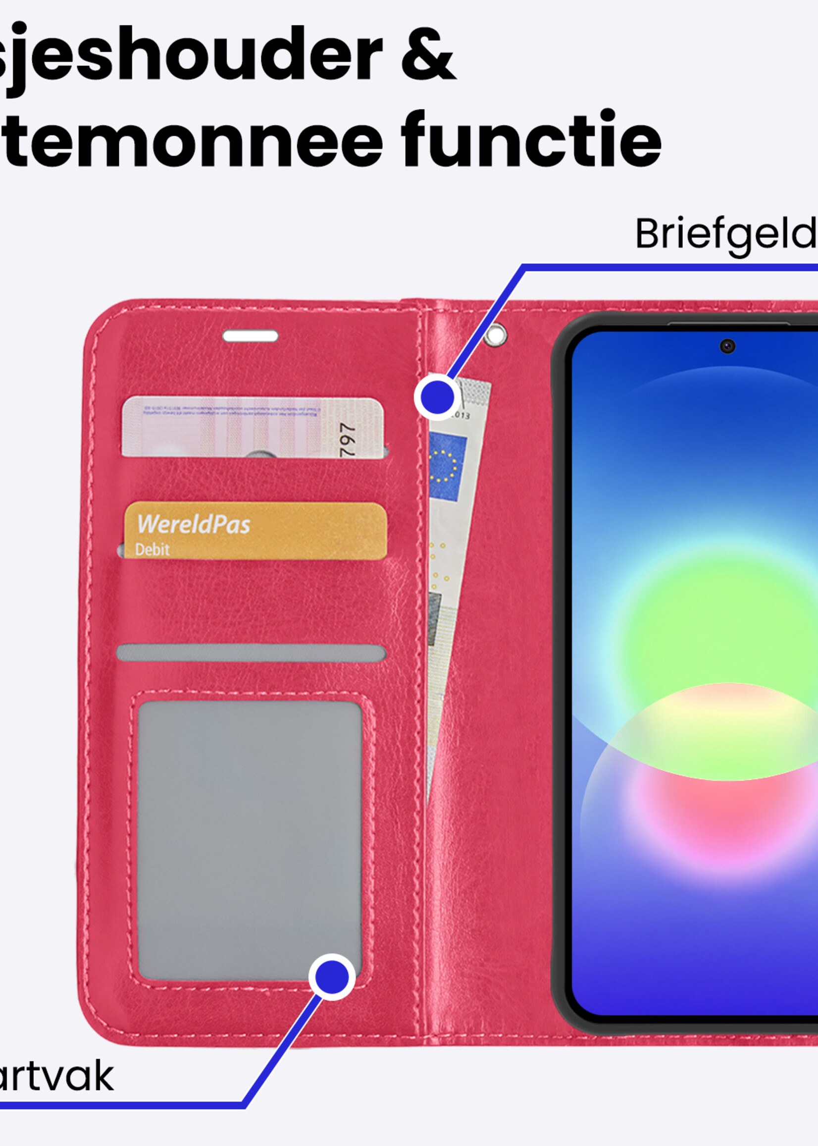 BTH BTH Samsung Galaxy A27 Hoesje Bookcase Met 2x Screenprotector - Donkerroze