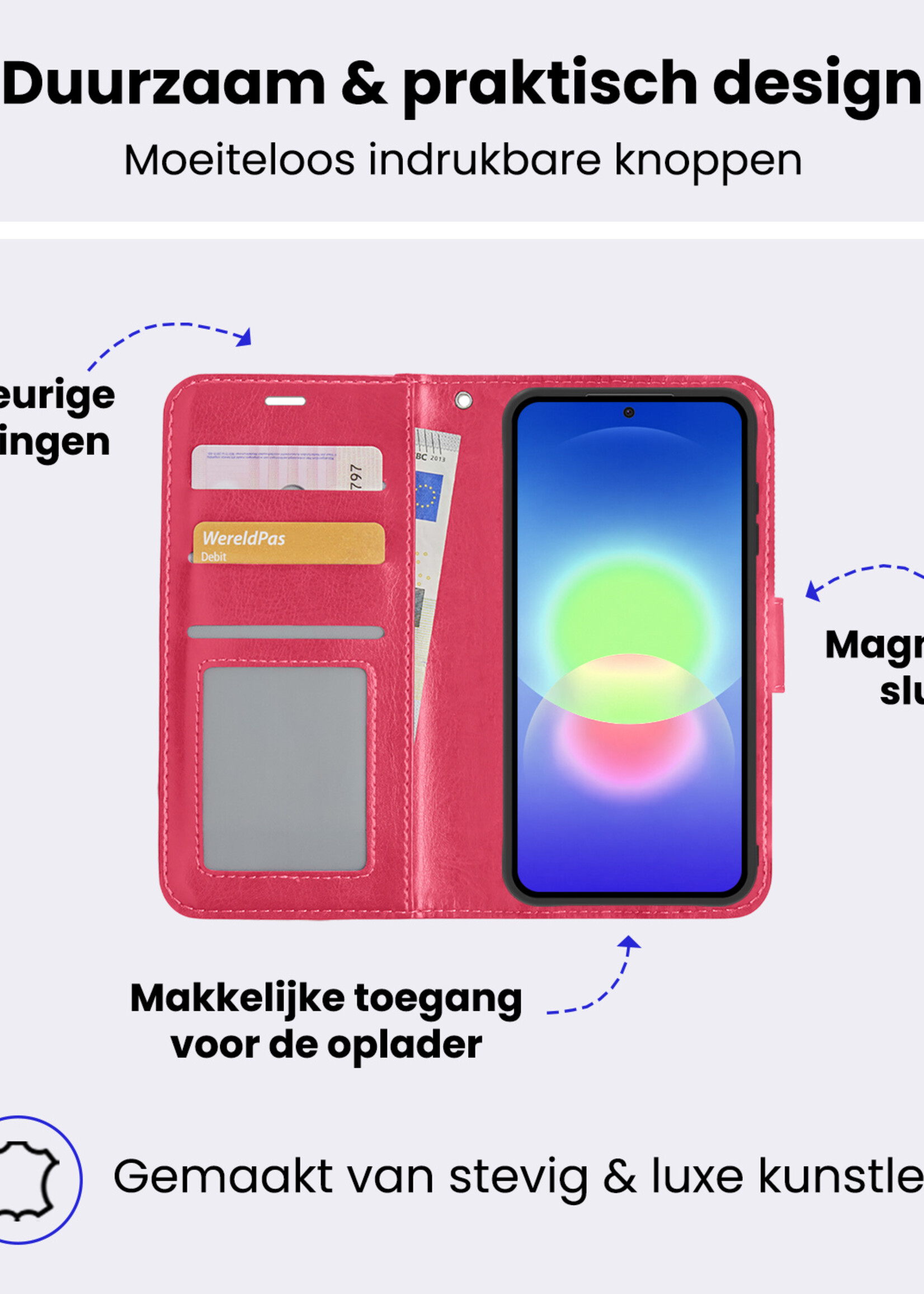 BTH BTH Samsung Galaxy A27 Hoesje Bookcase Met 2x Screenprotector - Donkerroze