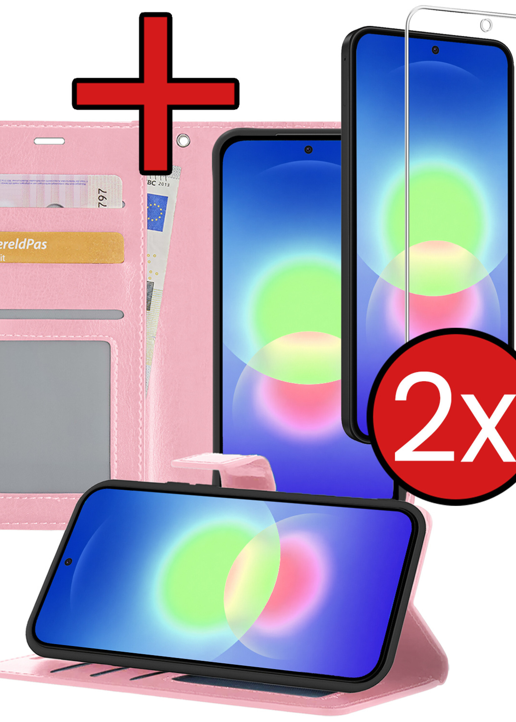 BTH BTH Samsung Galaxy A27 Hoesje Bookcase Met 2x Screenprotector - Lichtroze