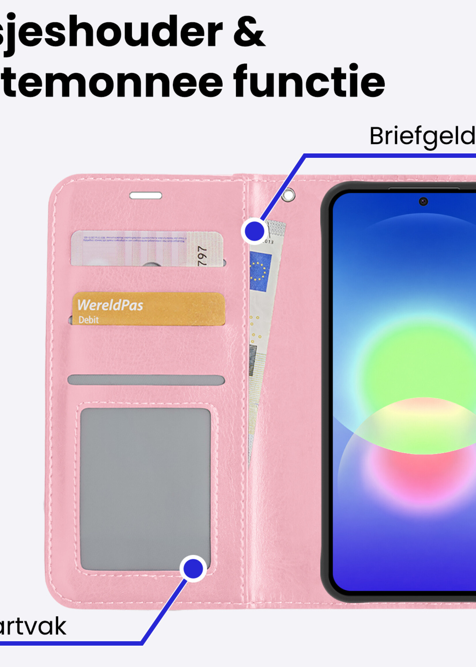 BTH BTH Samsung Galaxy A27 Hoesje Bookcase Met 2x Screenprotector - Lichtroze