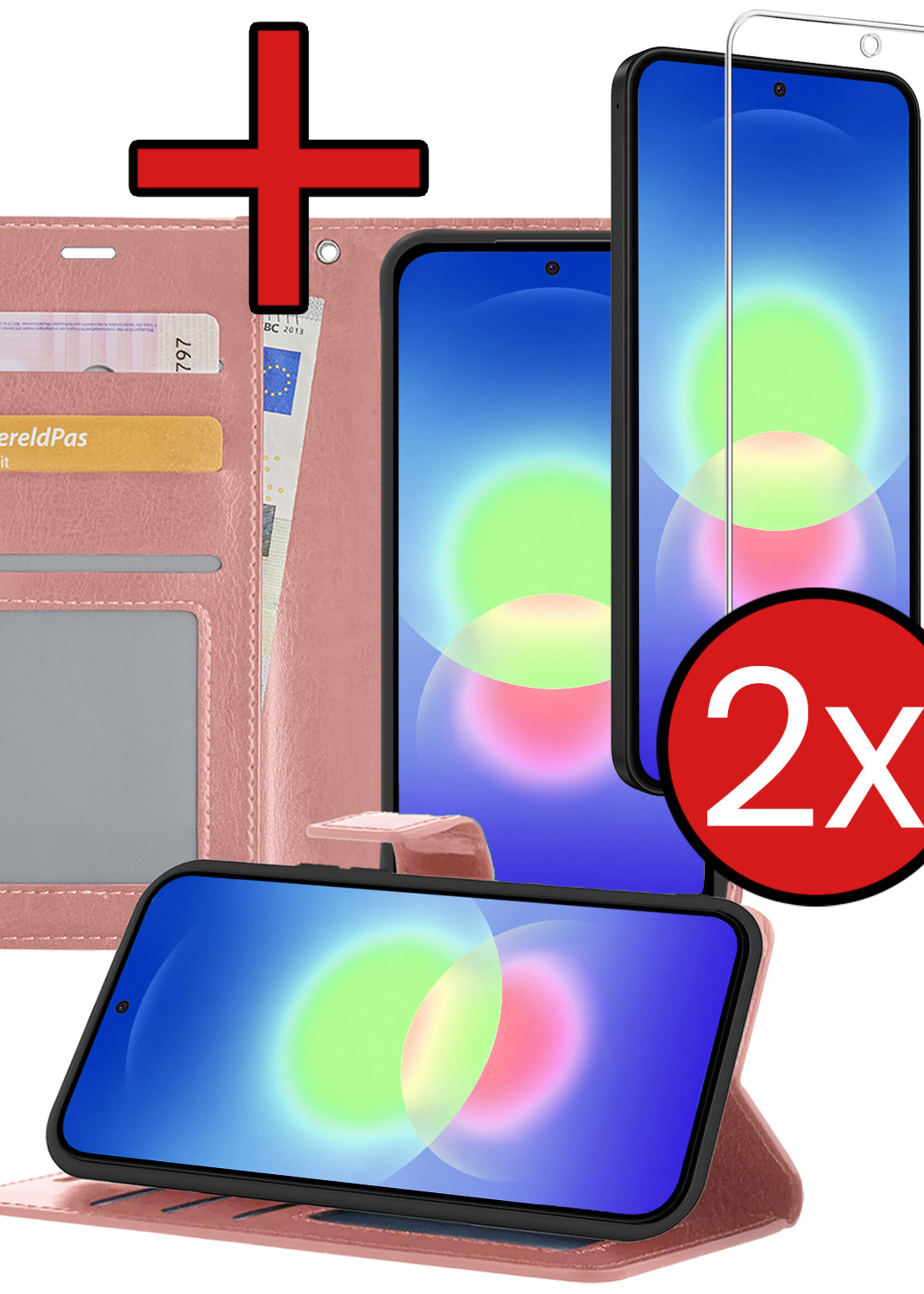 BTH BTH Samsung Galaxy A27 Hoesje Bookcase Met 2x Screenprotector - Rose Goud