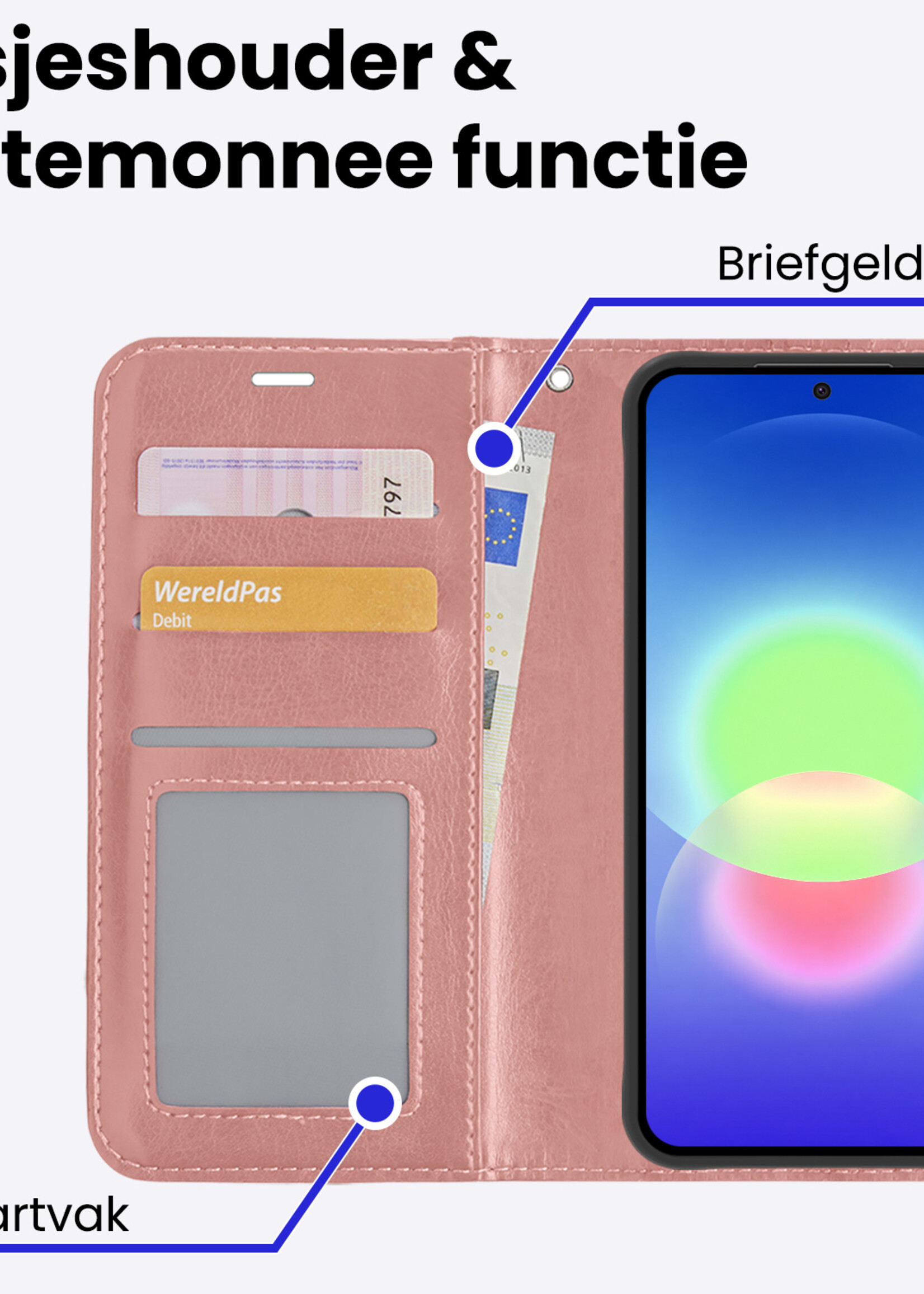 BTH BTH Samsung Galaxy A27 Hoesje Bookcase Met 2x Screenprotector - Rose Goud