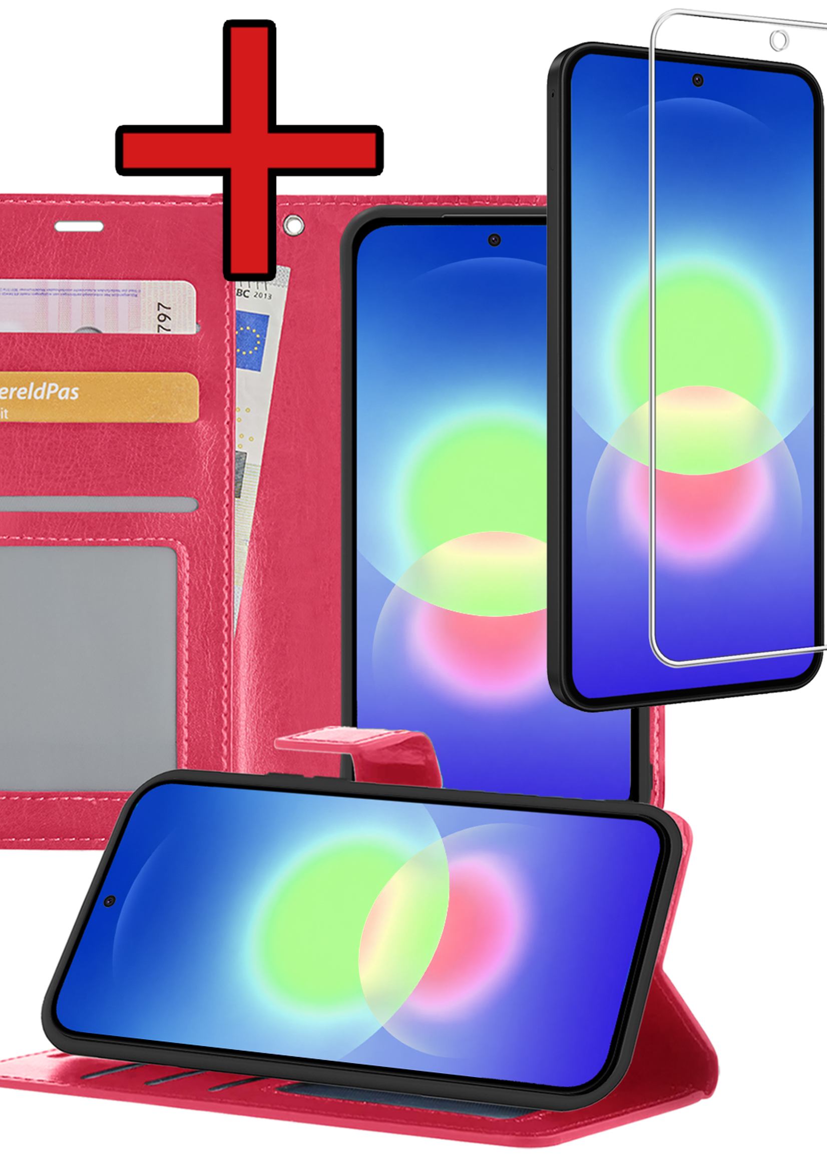 BTH BTH Samsung Galaxy A27 Hoesje Bookcase Met Screenprotector - Donkerroze