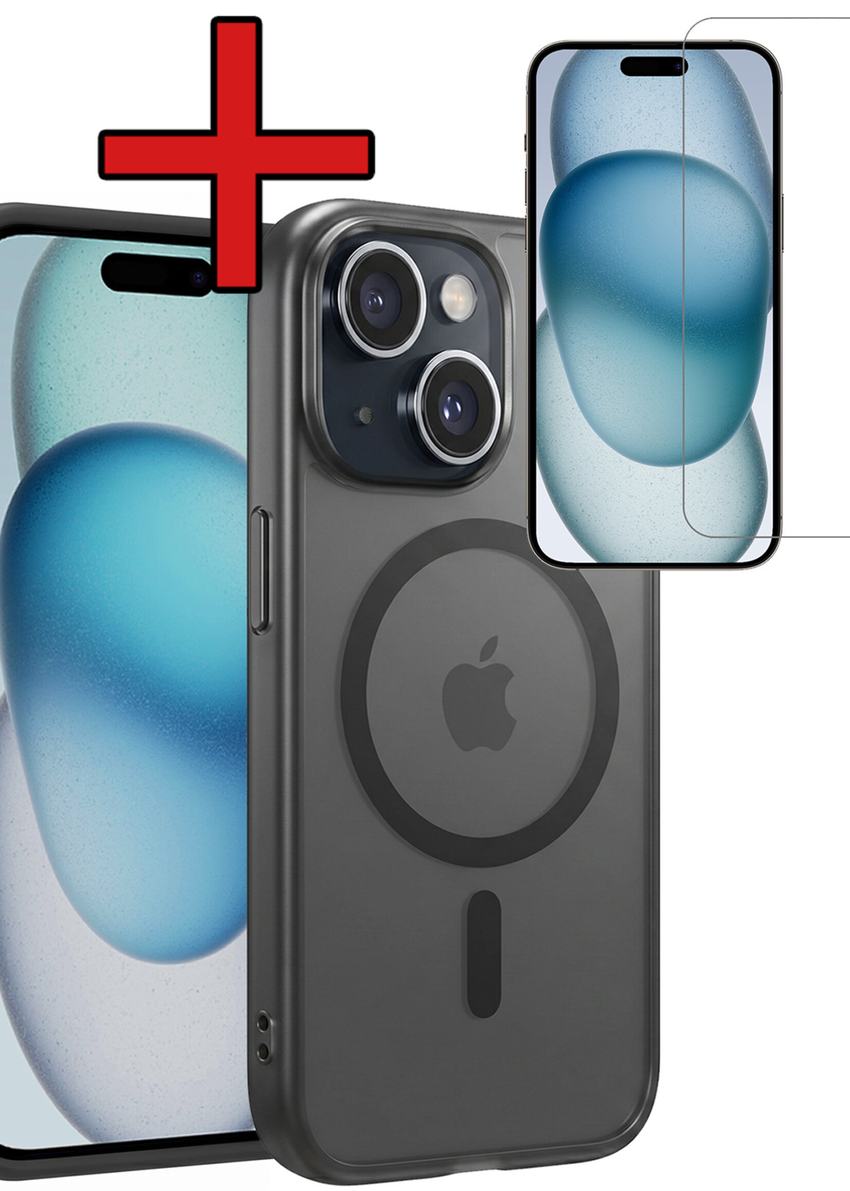 BTH BTH iPhone 15 Magsafe Hoesje Zwart Met Screenprotector