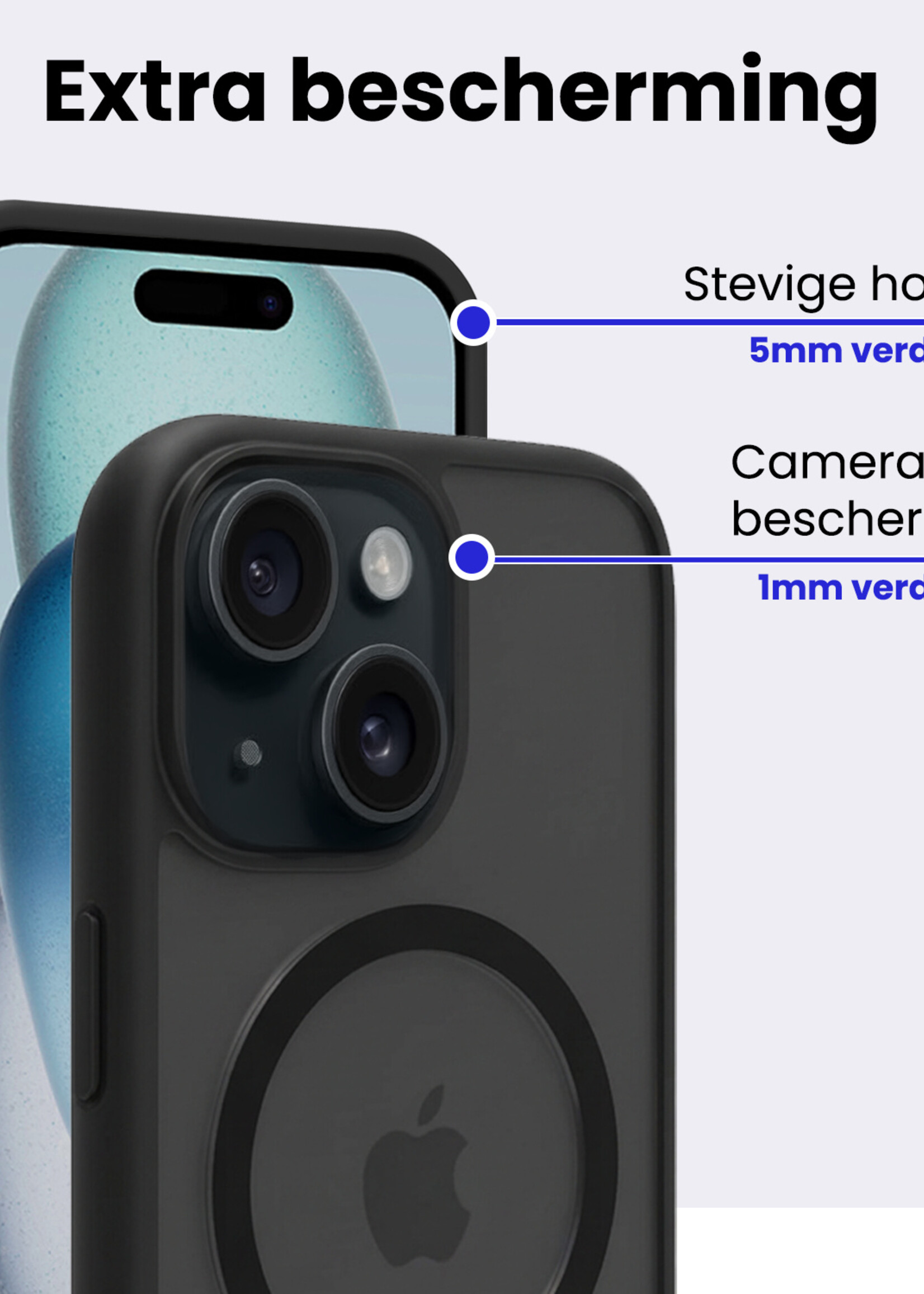 BTH BTH iPhone 15 Magsafe Hoesje Zwart Met Screenprotector