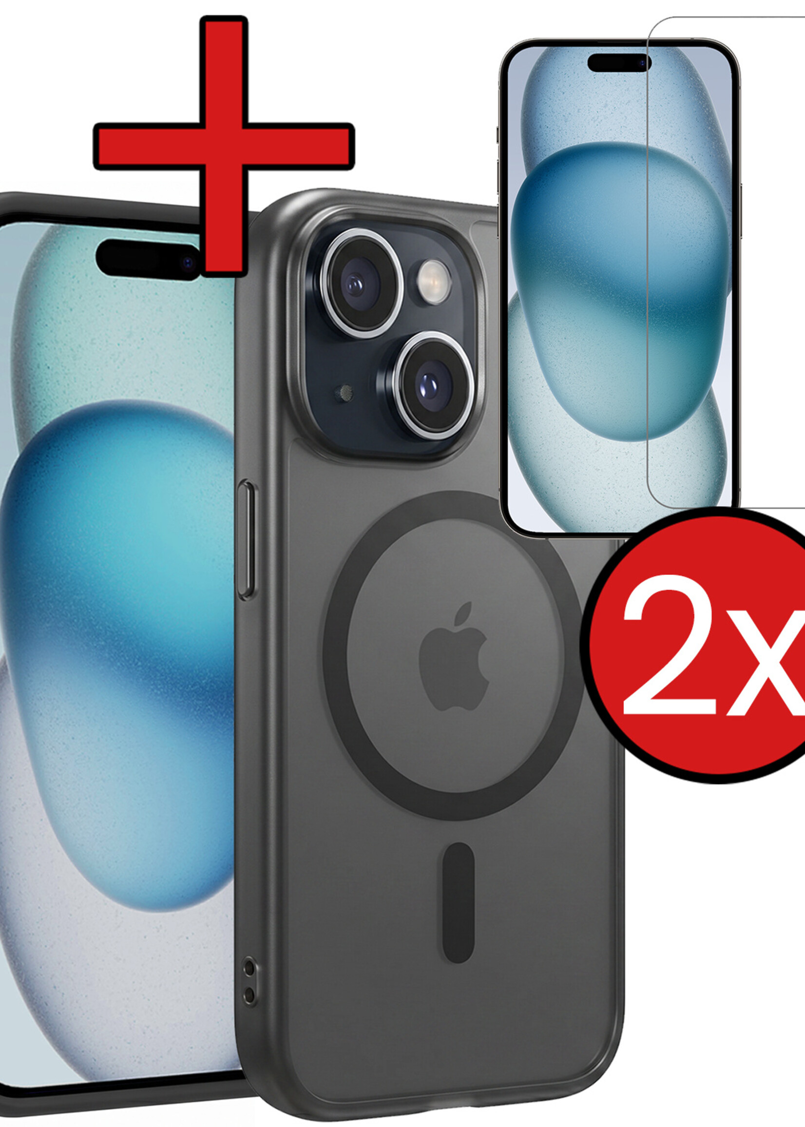 BTH BTH iPhone 15 Plus Magsafe Hoesje Zwart Met 2x Screenprotector