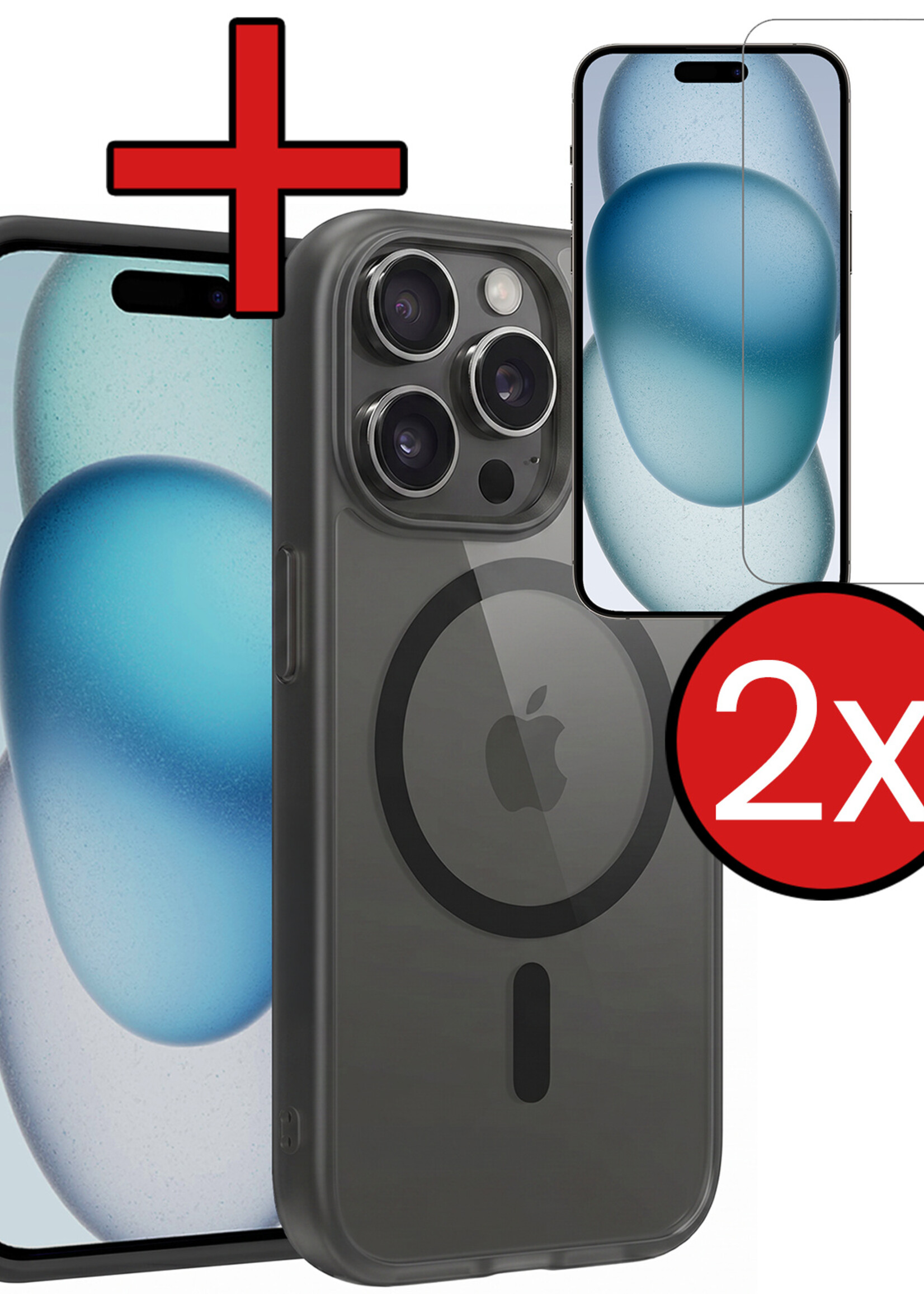 BTH BTH iPhone 15 Pro Magsafe Hoesje Zwart Met 2x Screenprotector
