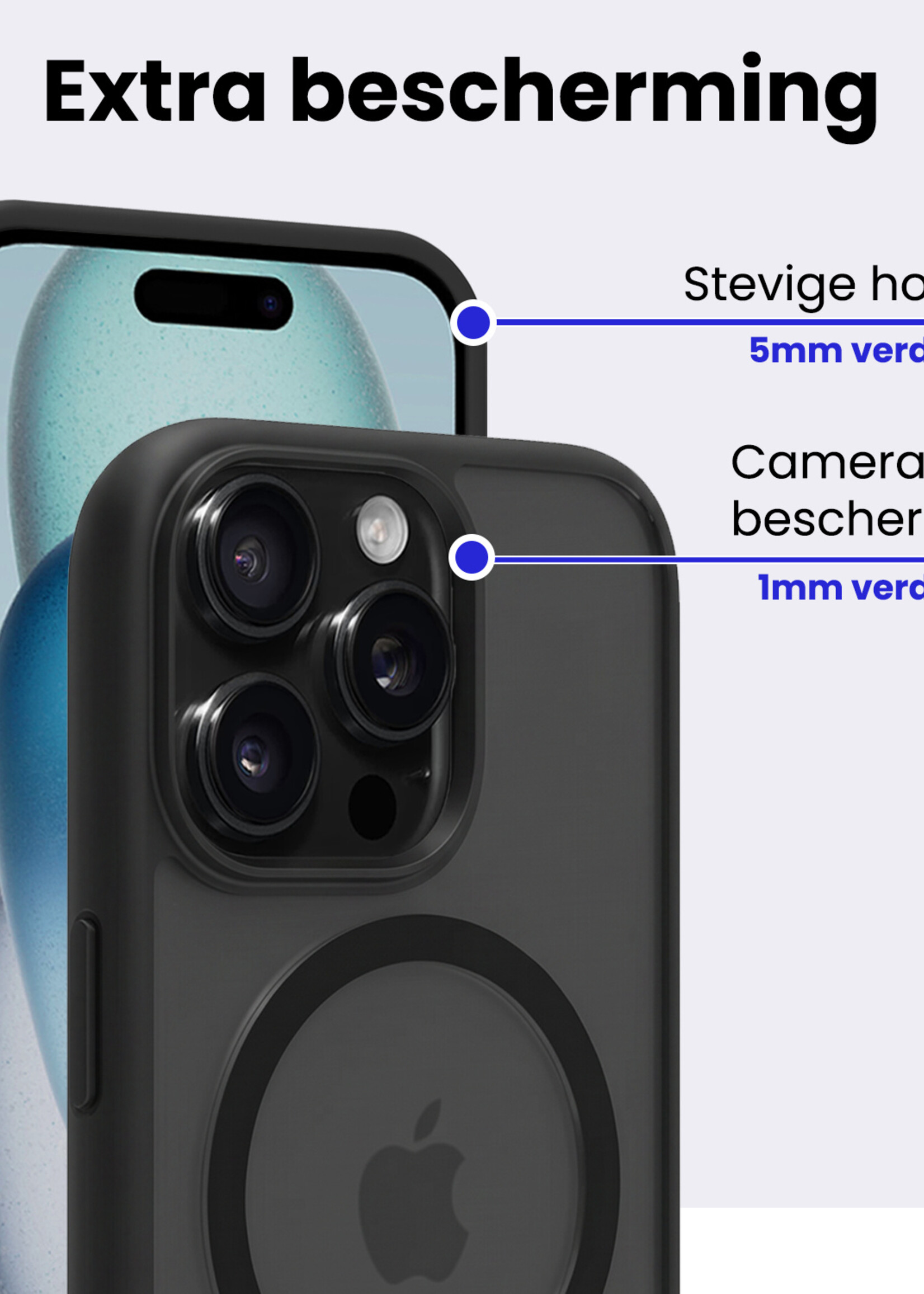 BTH BTH iPhone 15 Pro Magsafe Hoesje Zwart Met 2x Screenprotector