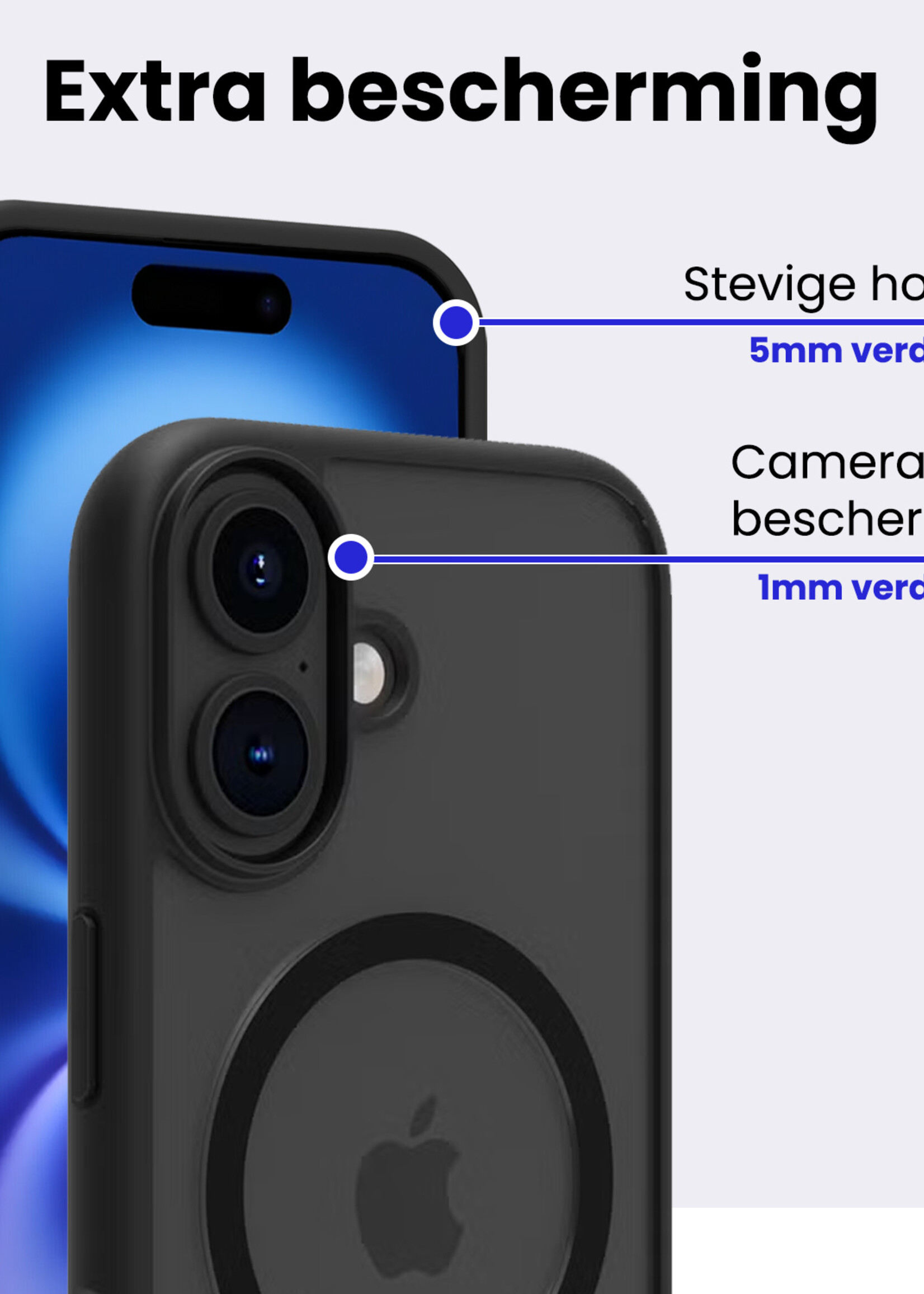 BTH BTH iPhone 16 Magsafe Hoesje Zwart Met Screenprotector