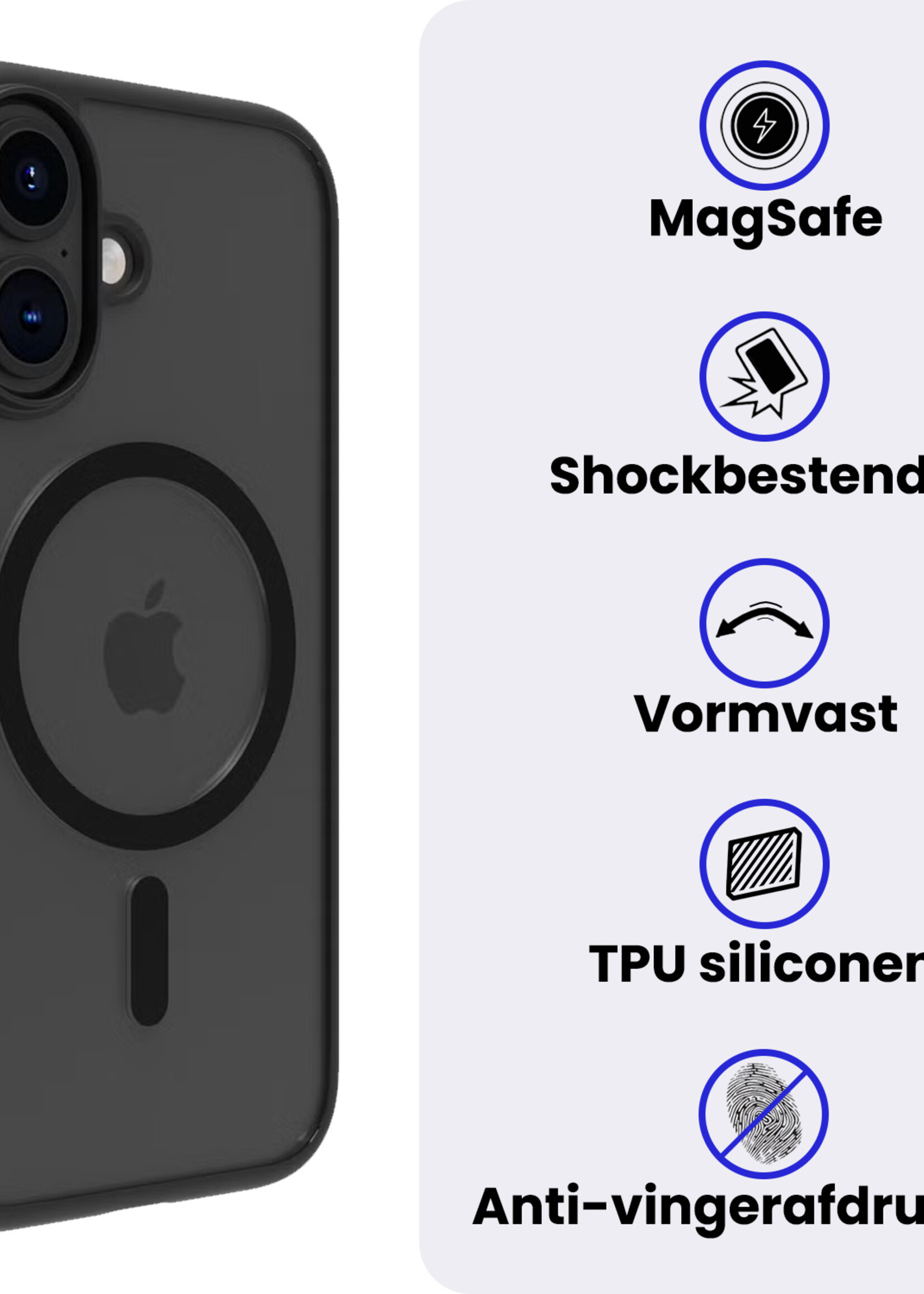 BTH BTH iPhone 16 Magsafe Hoesje Zwart Met 2x Screenprotector