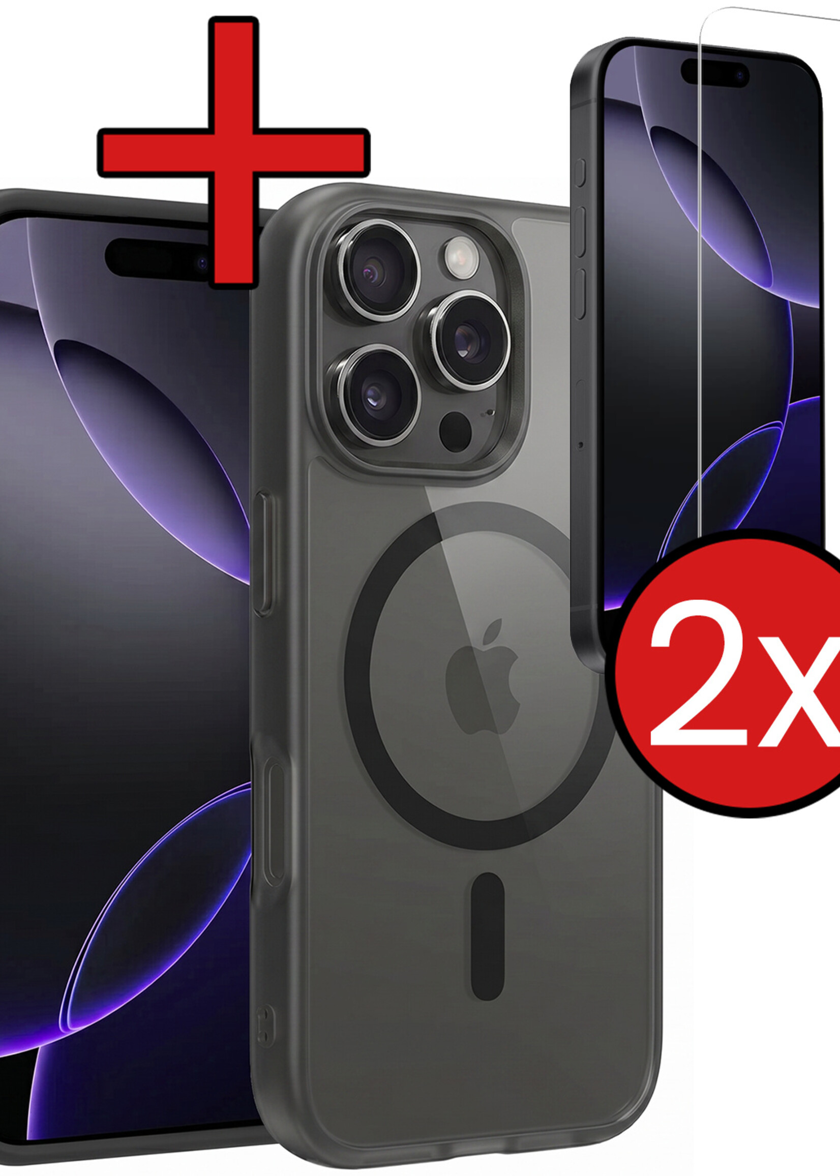 BTH BTH iPhone 16 Pro Magsafe Hoesje Zwart Met 2x Screenprotector