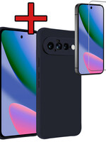 BTH BTH Google Pixel 11 Hoesje Siliconen Met Screenprotector - Donkerblauw
