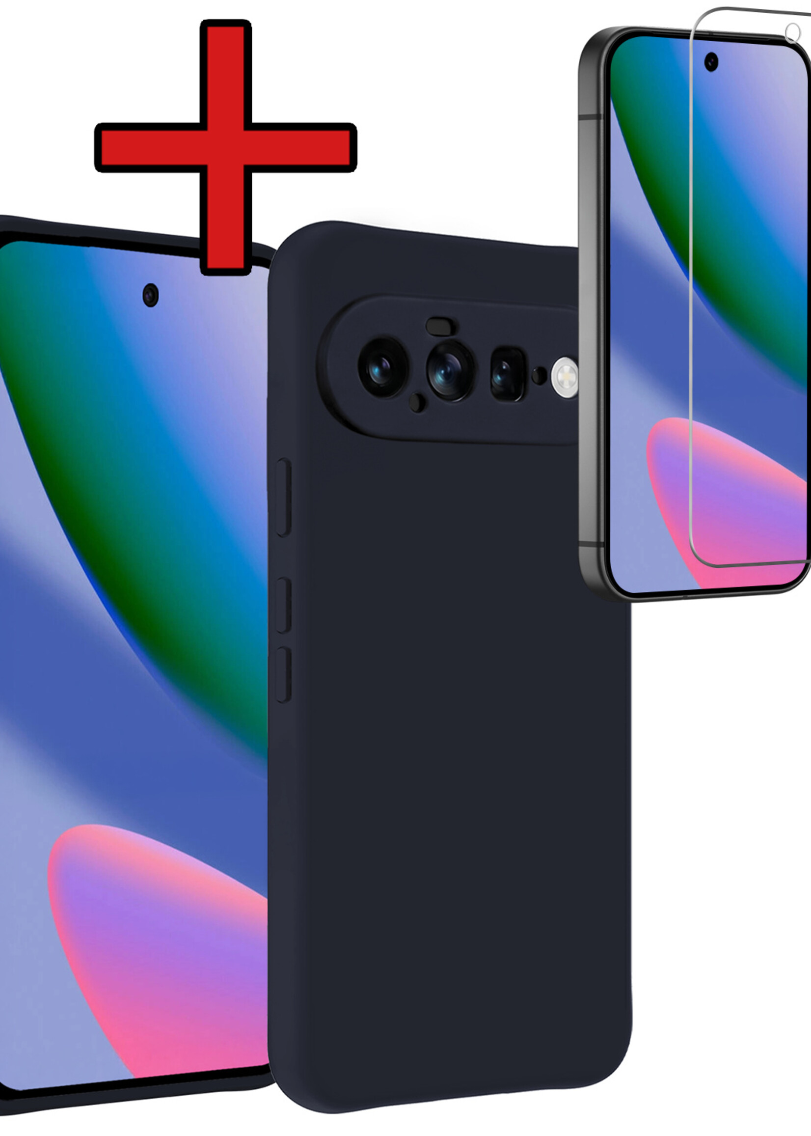 BTH BTH Google Pixel 11 Hoesje Siliconen Met Screenprotector - Donkerblauw