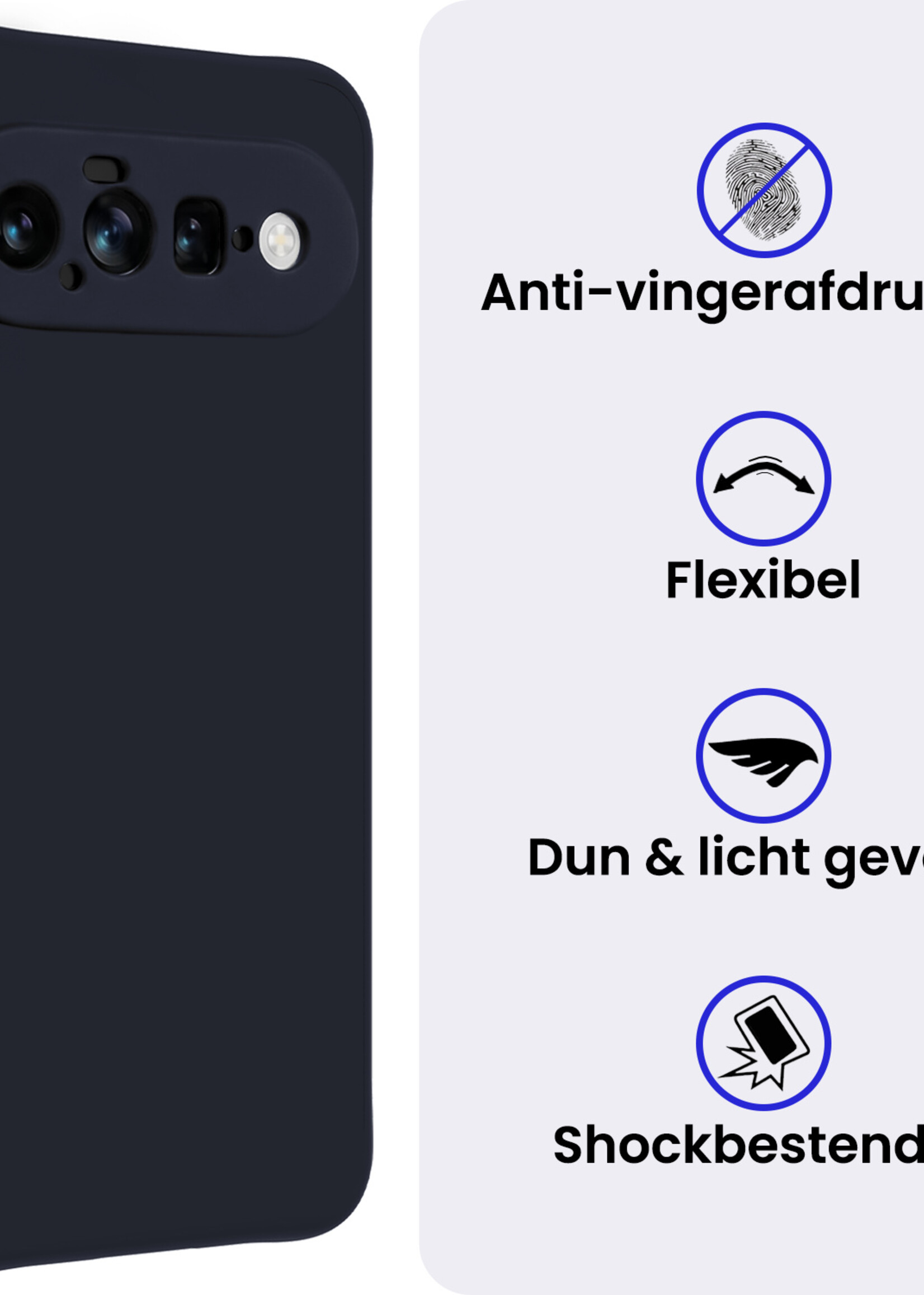 BTH BTH Google Pixel 11 Hoesje Siliconen Met Screenprotector - Donkerblauw