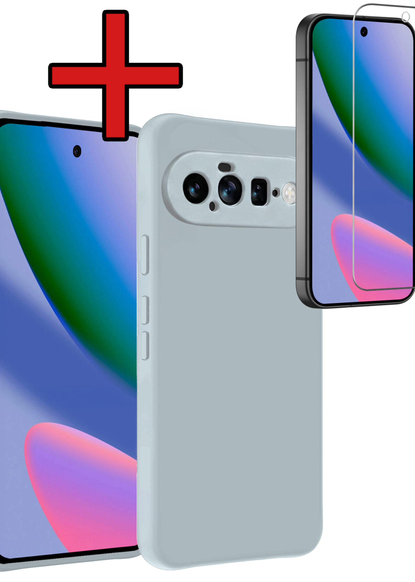 BTH BTH Google Pixel 11 Hoesje Siliconen Met Screenprotector - Lichtblauw