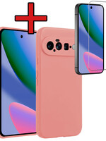 BTH BTH Google Pixel 11 Hoesje Siliconen Met Screenprotector - Lichtroze