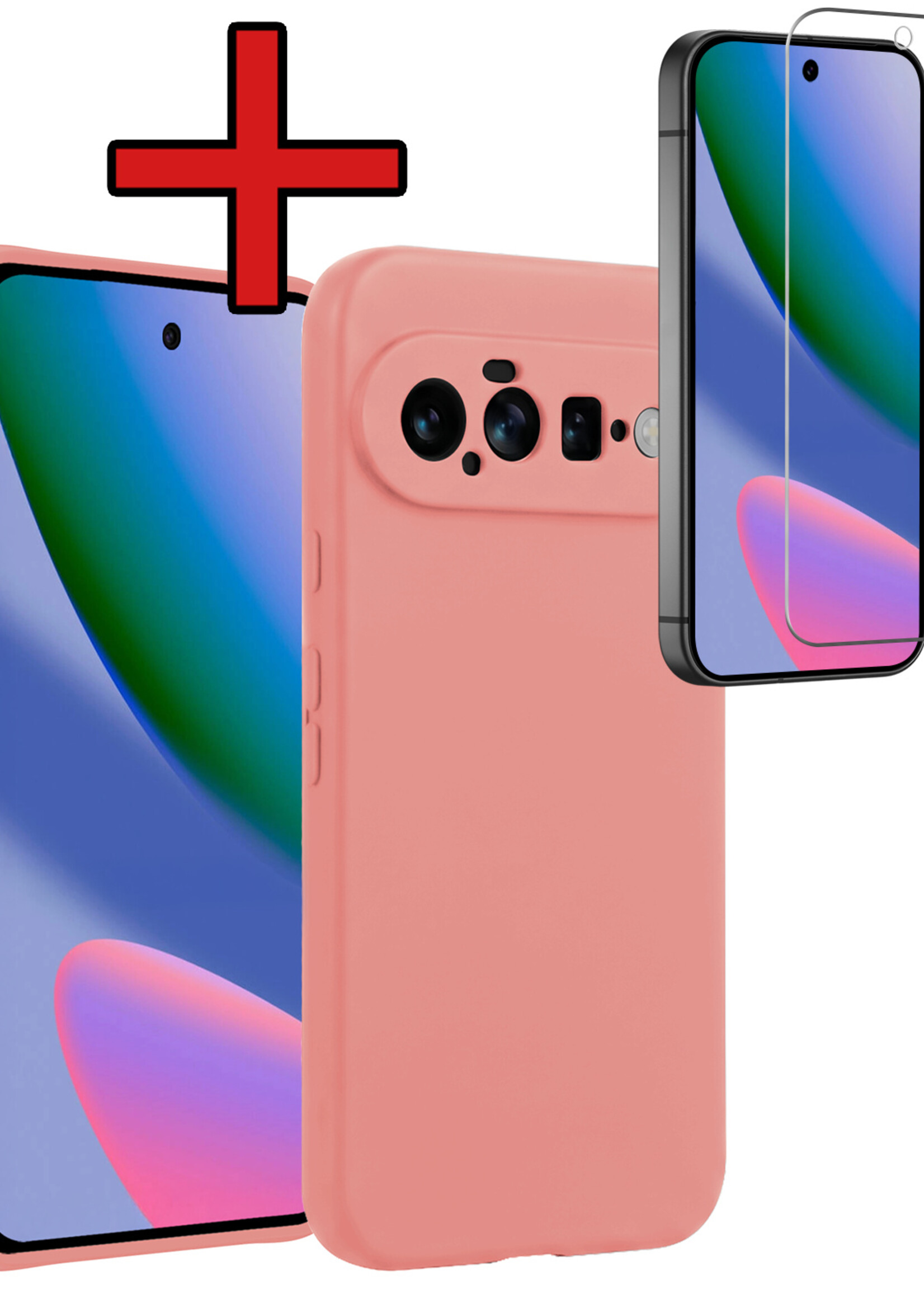 BTH BTH Google Pixel 11 Hoesje Siliconen Met Screenprotector - Lichtroze