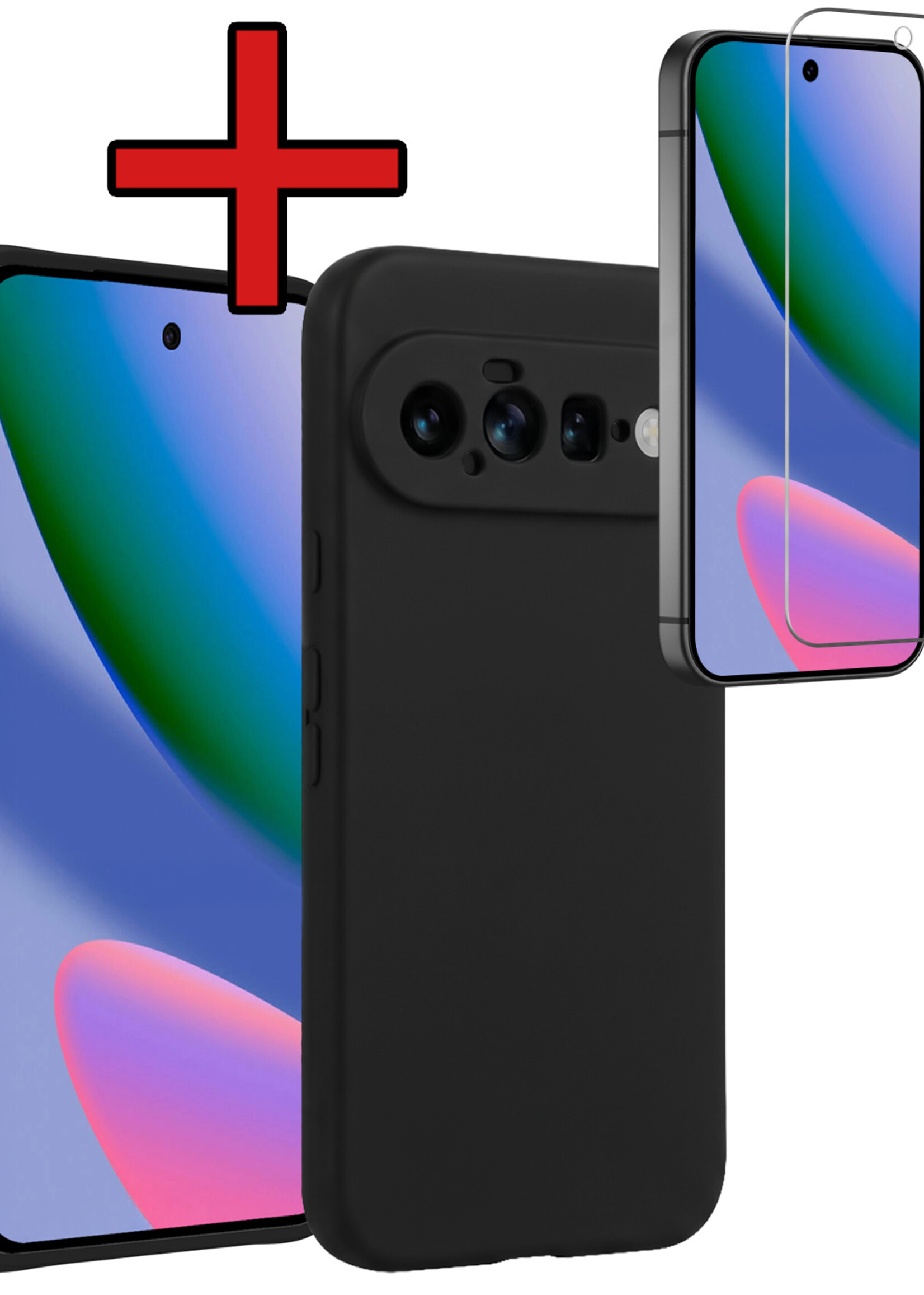 BTH BTH Google Pixel 11 Hoesje Siliconen Met Screenprotector - Zwart
