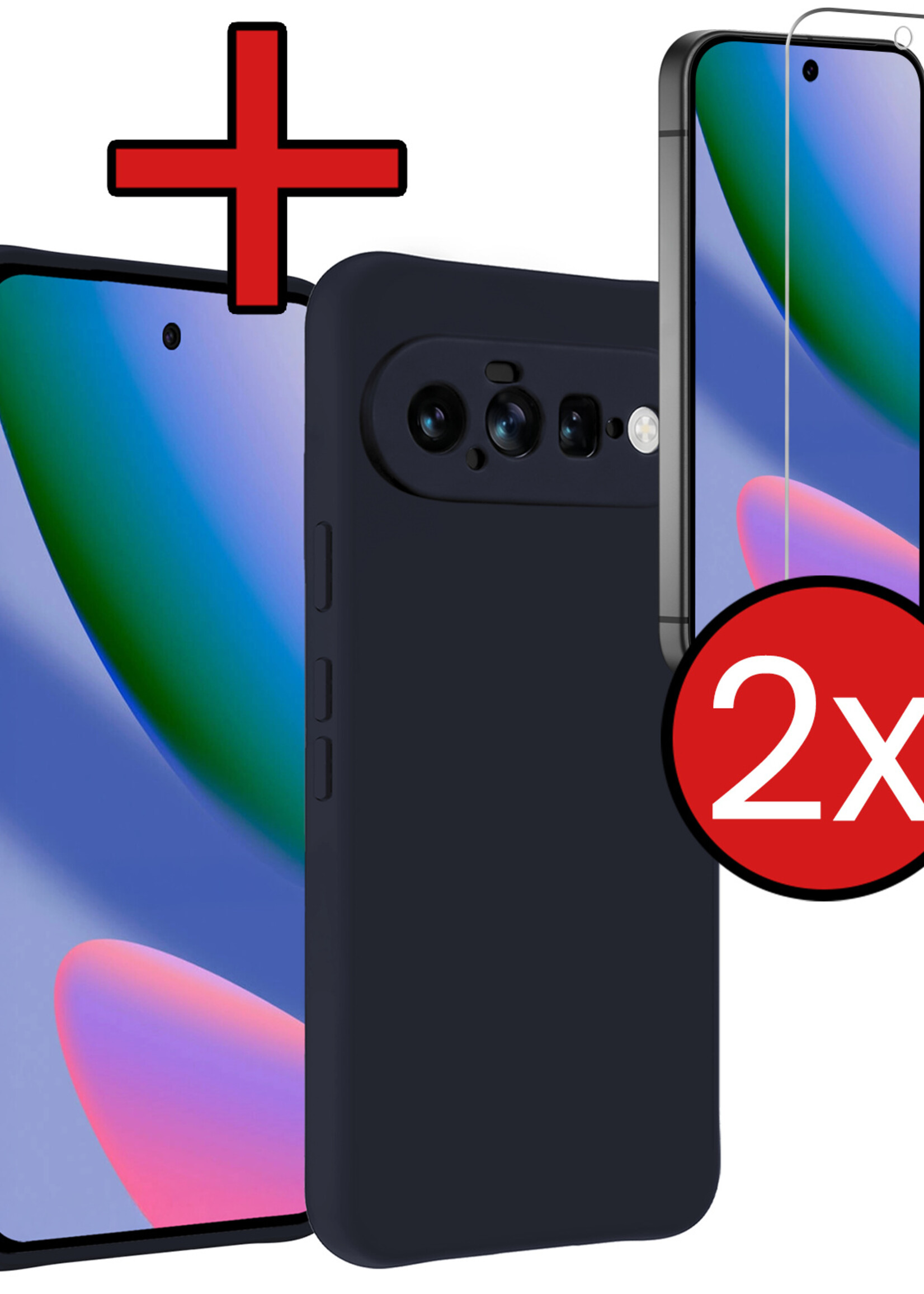 BTH BTH Google Pixel 11 Hoesje Siliconen Met 2x Screenprotector - Donkerblauw